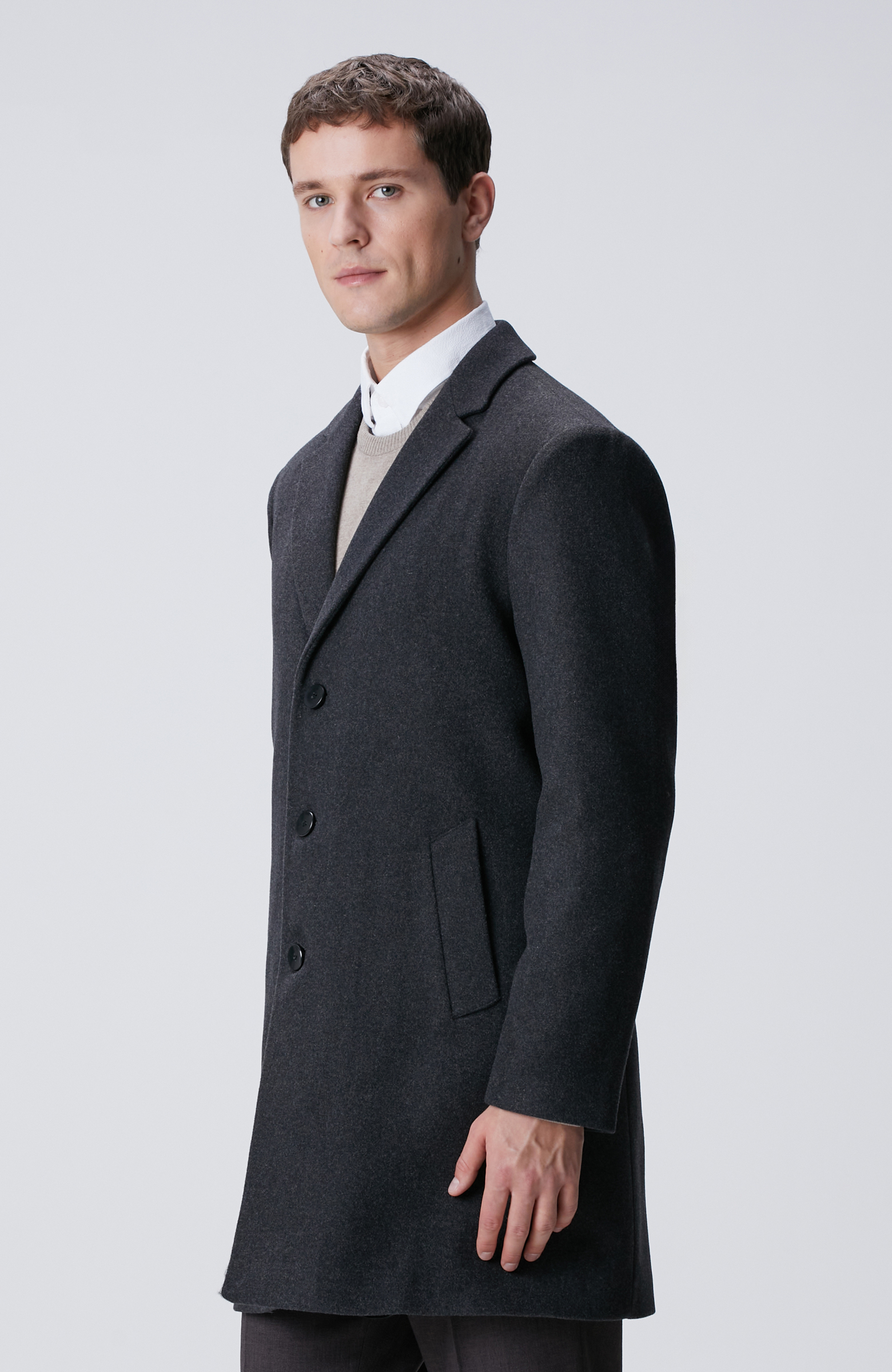 Antrasit Yün Karışımlı Palto