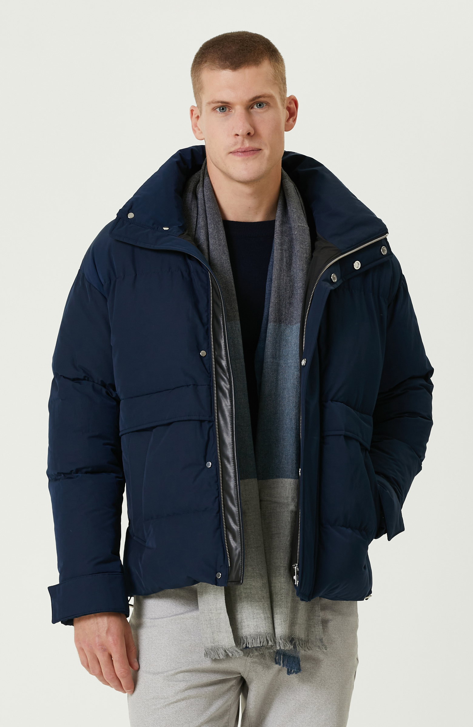 Lacivert  Su İtici Puffer Mont