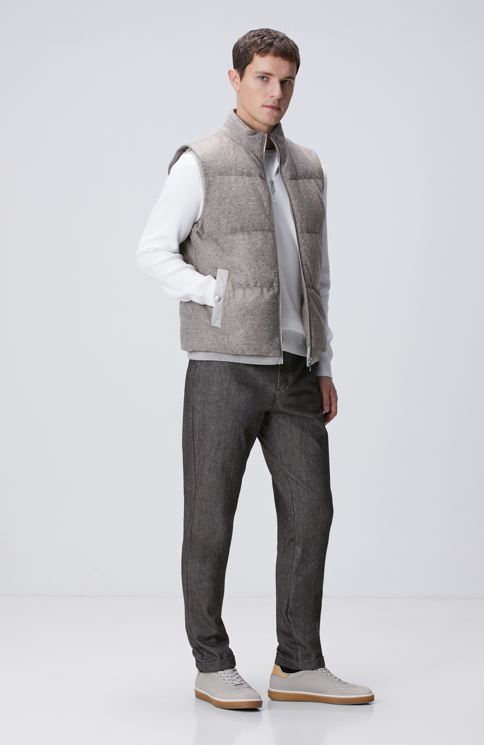 Bej Melanj Yün Karışımlı Yelek