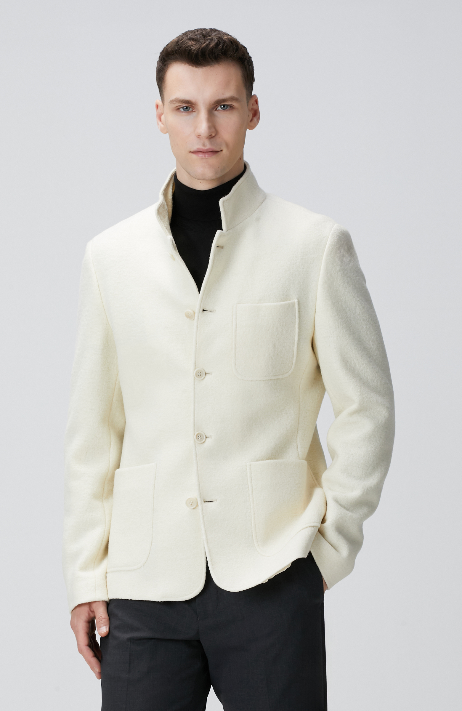 Ekru Yün Örme Ceket