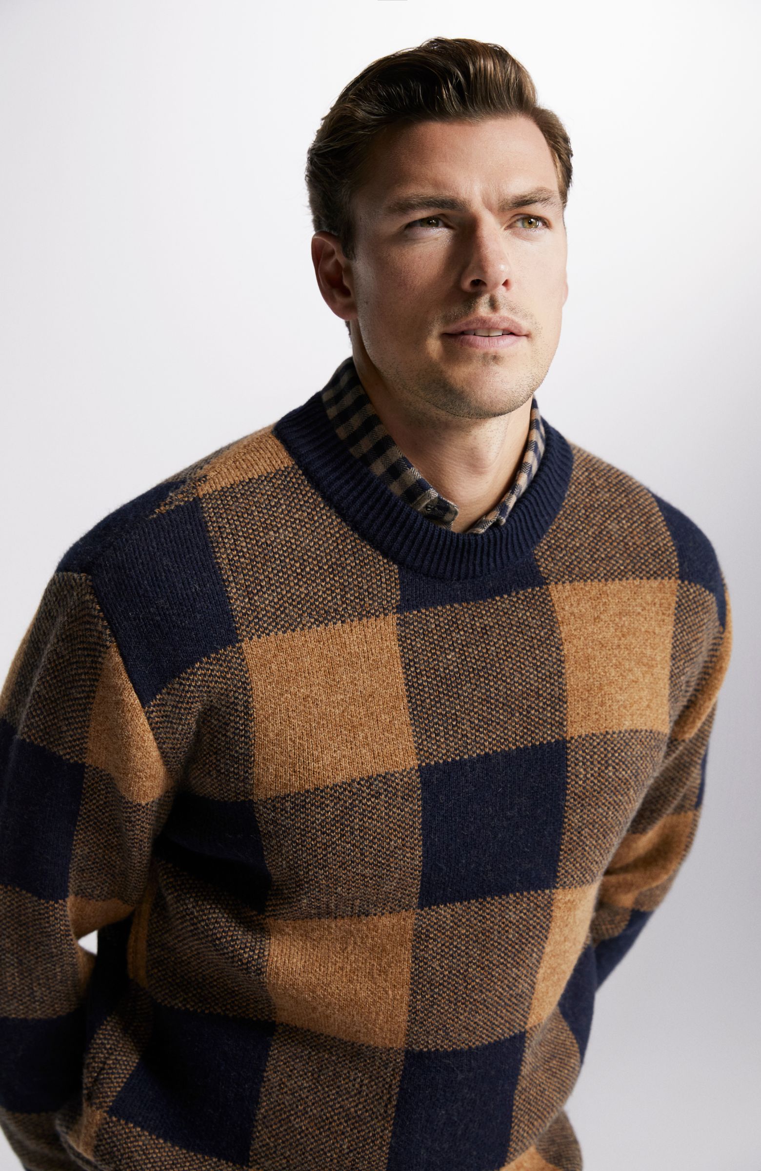 Lacivert-Camel Limited Yün Karışımlı Triko Kazak