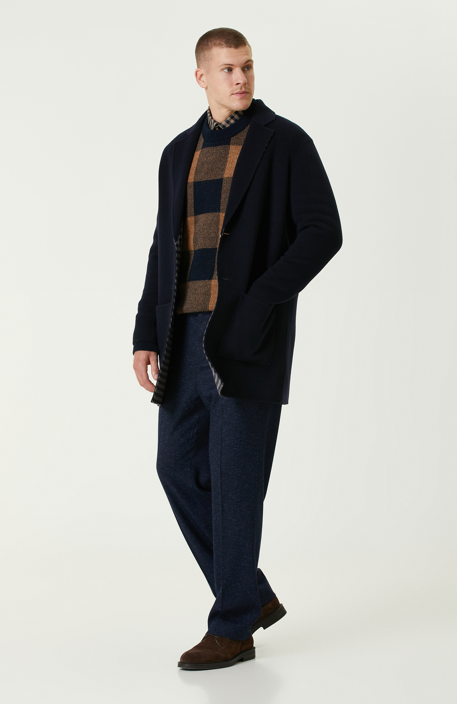 Lacivert-Camel Limited Yün Karışımlı Triko Kazak