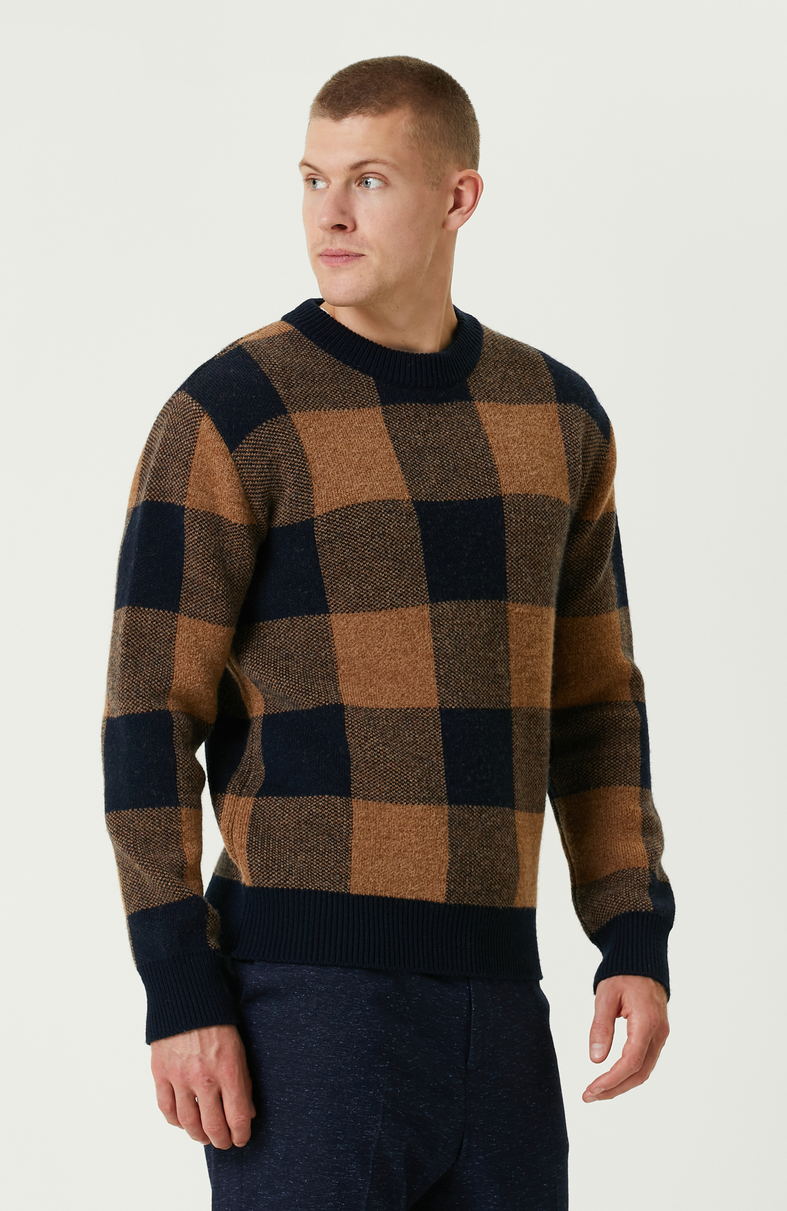 Lacivert-Camel Limited Yün Karışımlı Triko Kazak