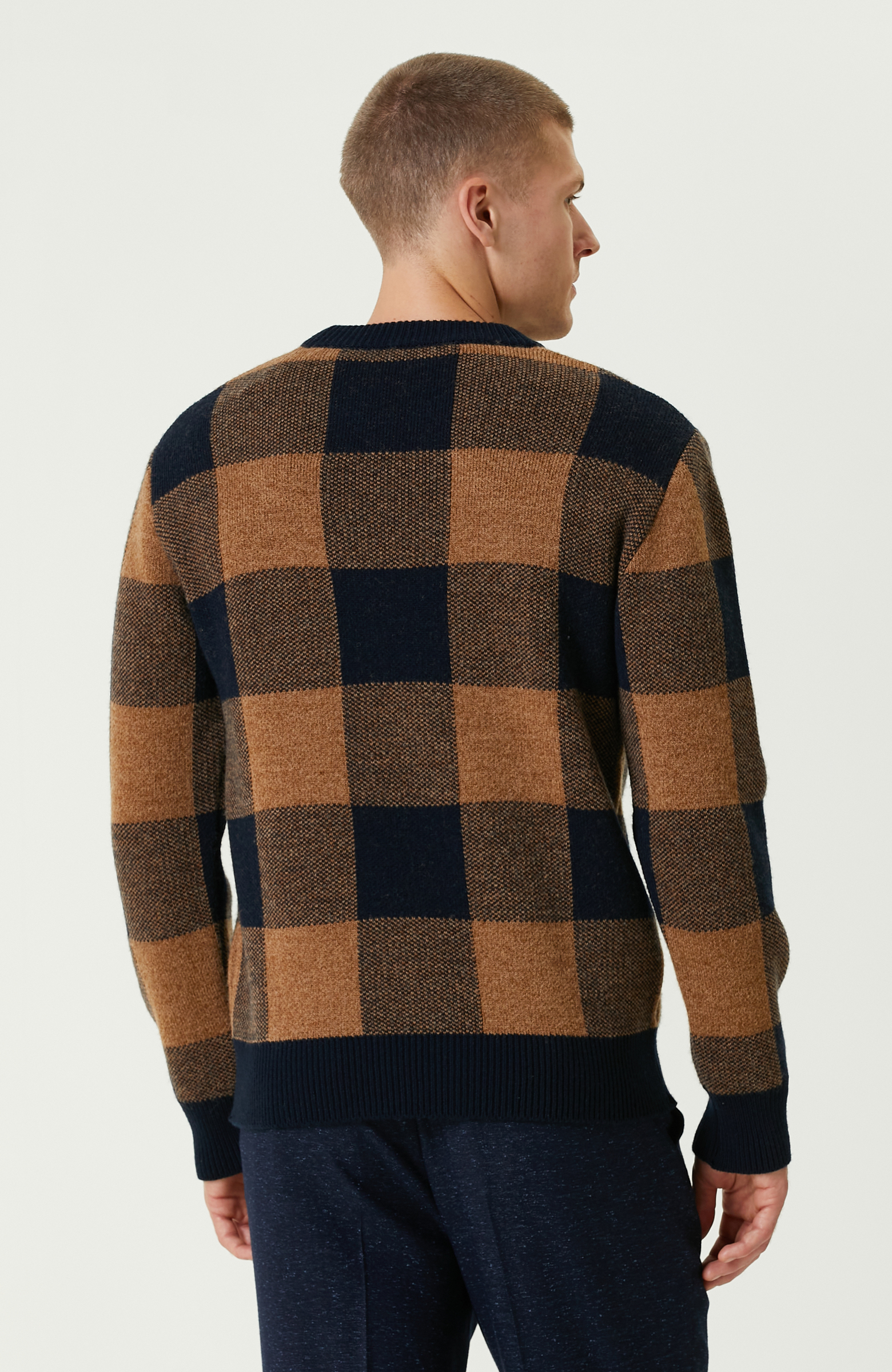 Lacivert-Camel Limited Yün Karışımlı Triko Kazak