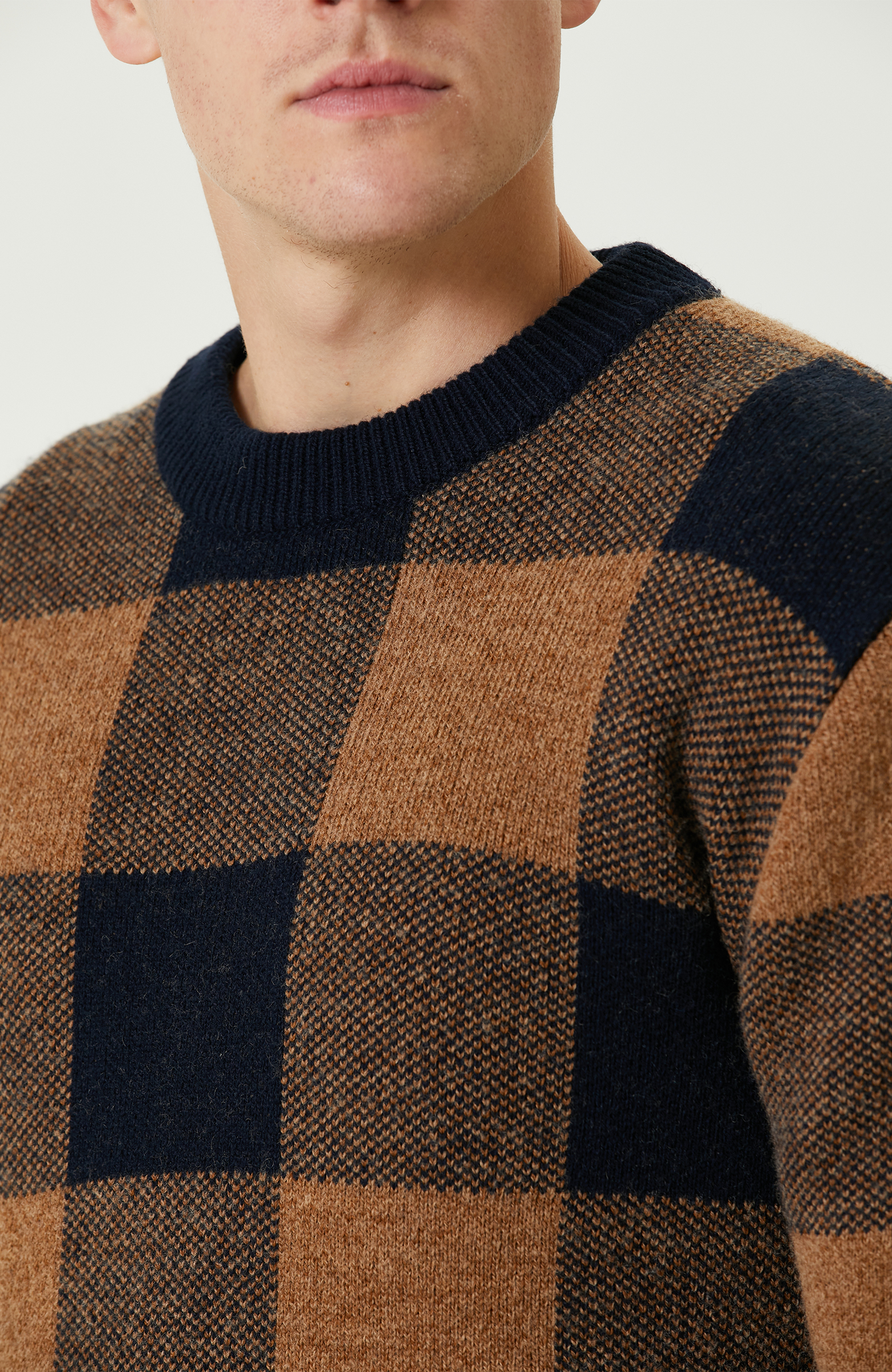 Lacivert-Camel Limited Yün Karışımlı Triko Kazak