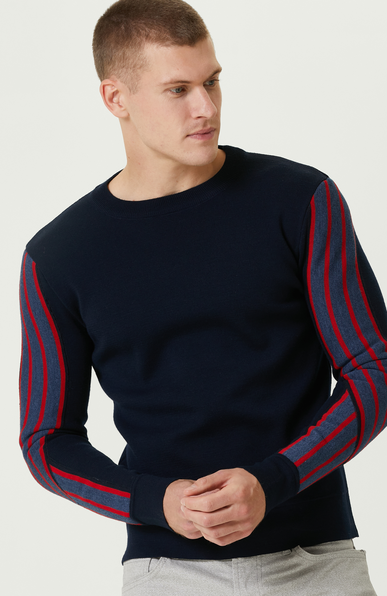 Lacivert Yün Karışımlı Triko Kazak