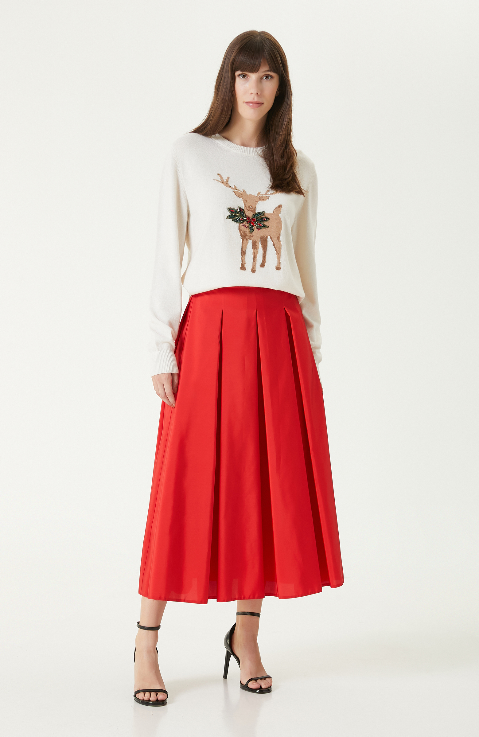 Kırık Beyaz Yün Kaşmir Karışımlı Triko Kazak