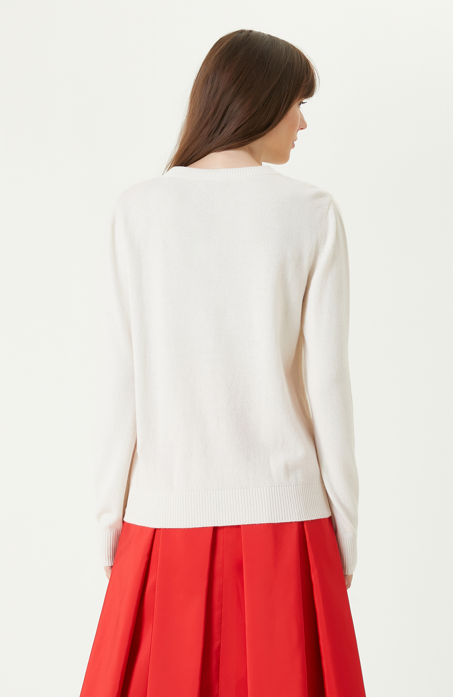 Kırık Beyaz Yün Kaşmir Karışımlı Triko Kazak