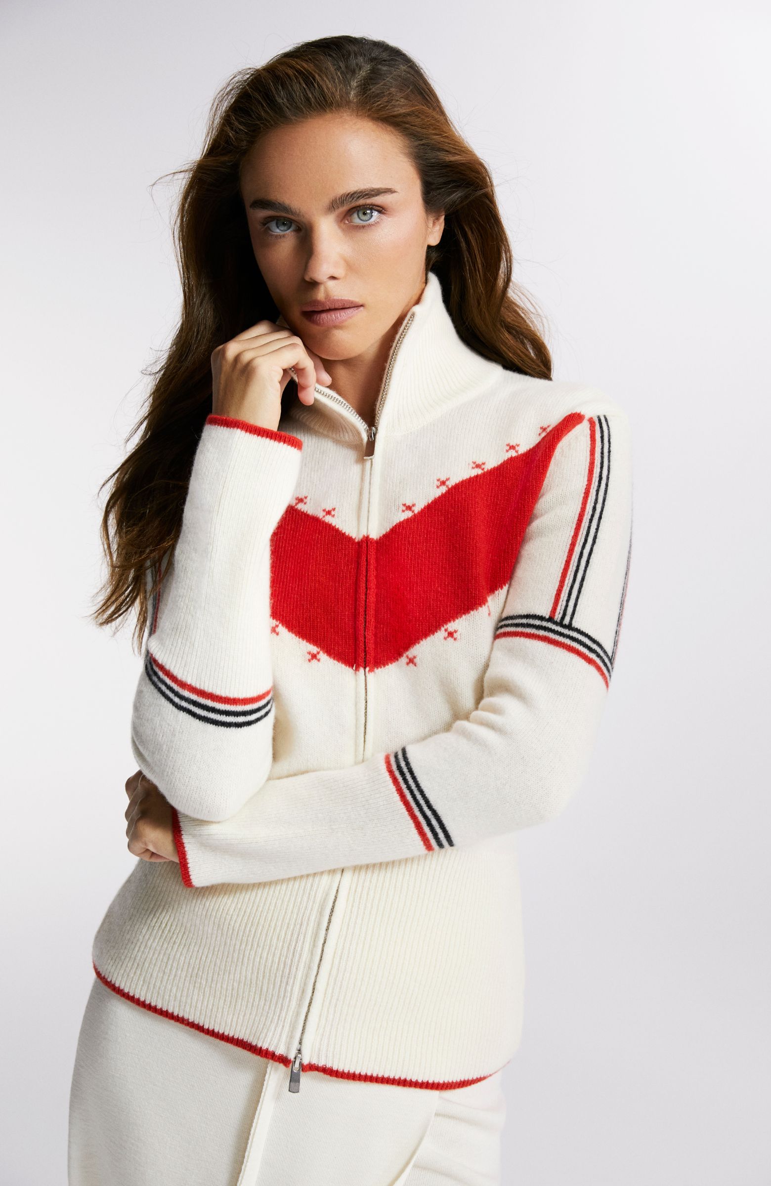 Kırmızı Kırık Beyaz Yün Karışımlı Hırka