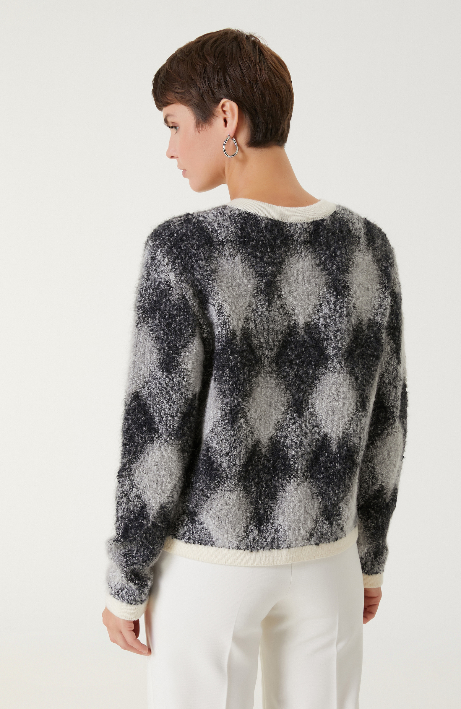 Gri Lacivert Yün Karışımlı Triko Ceket