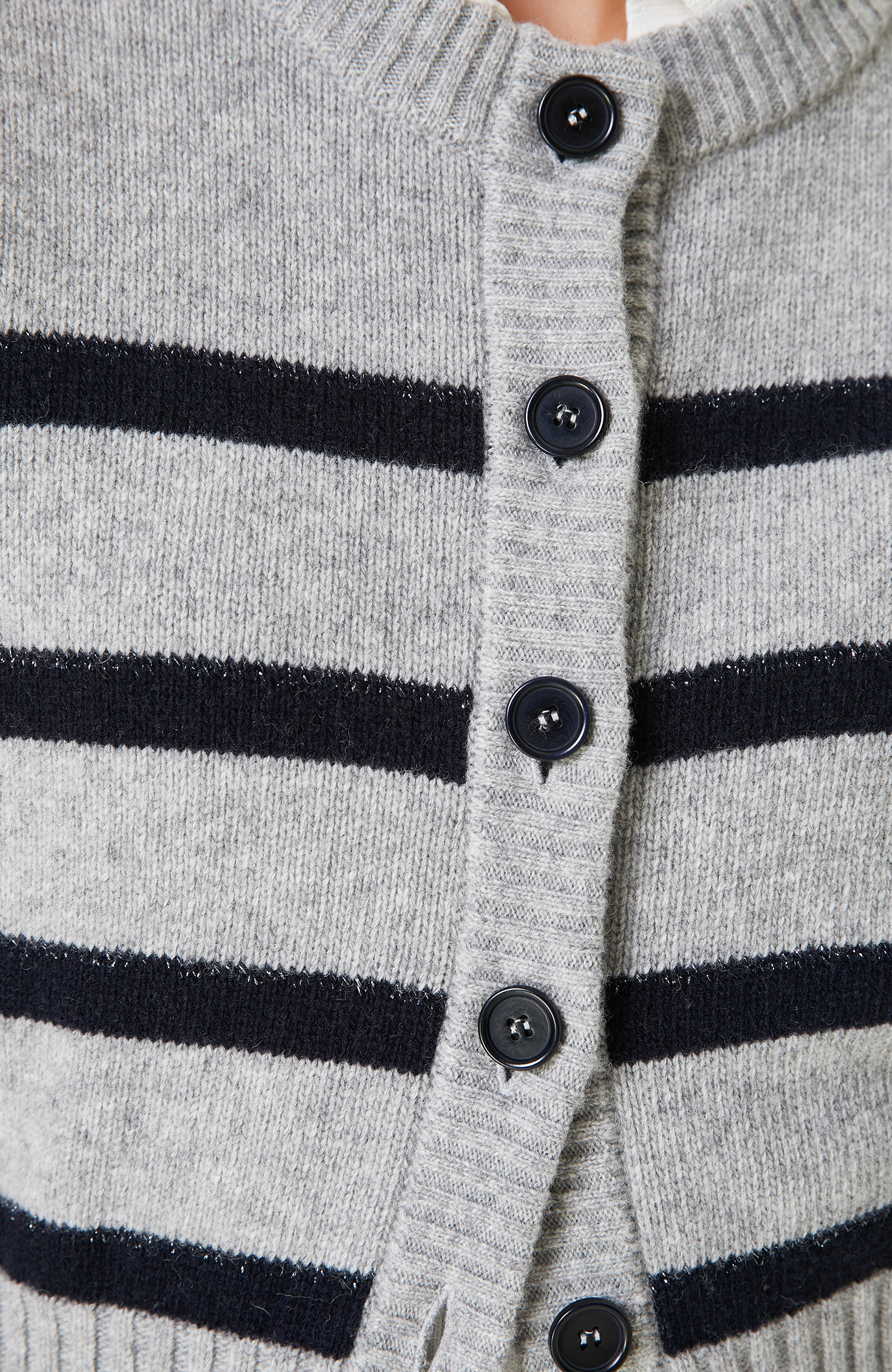 Gri Lacivert Yün Karışımlı Çizgili Hırka