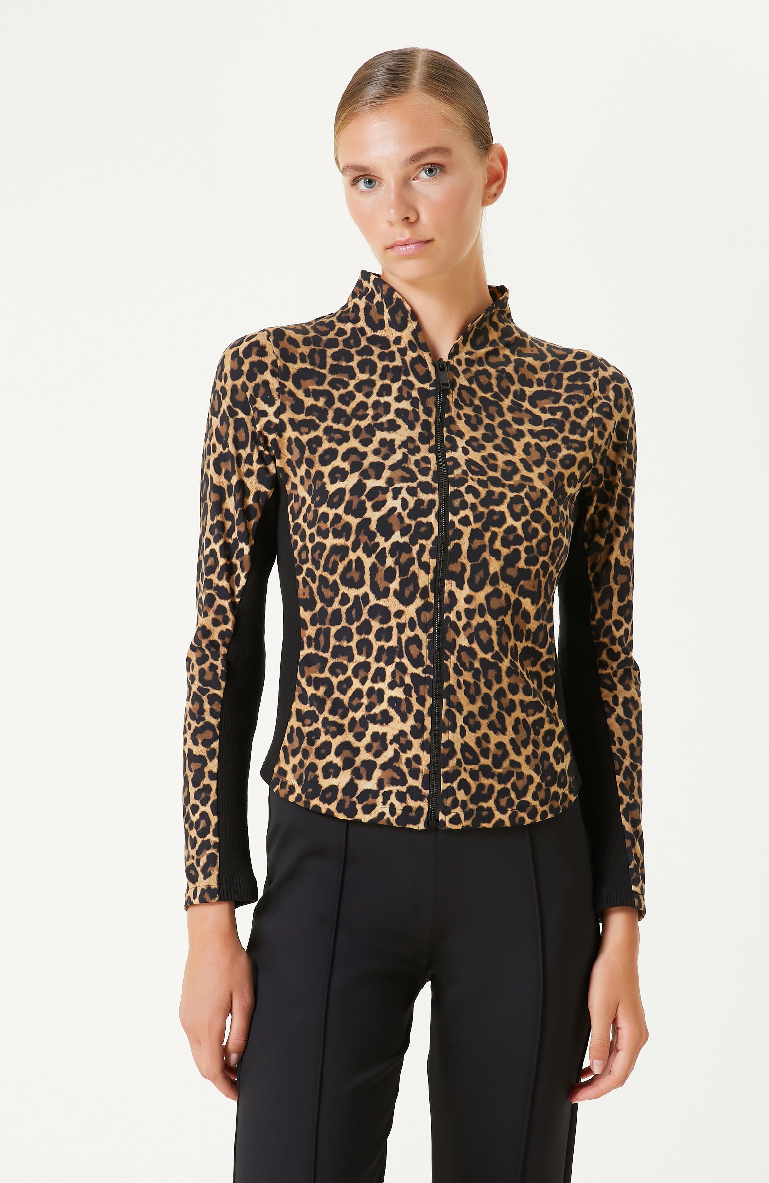 Camel Siyah Leopar Desenli Triko Garnili  Sweatshırt_0