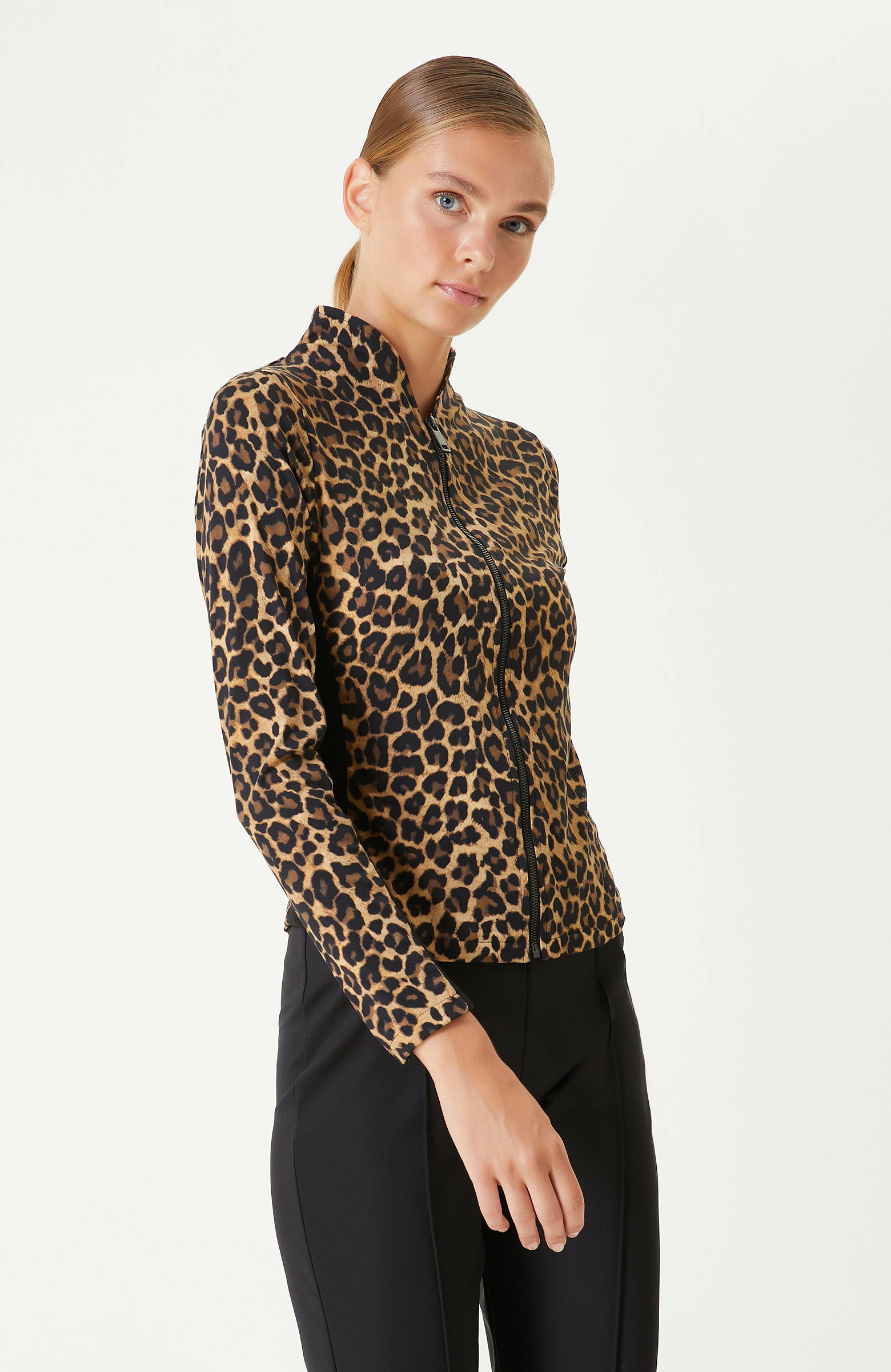 Camel Siyah Leopar Desenli Triko Garnili  Sweatshırt_3