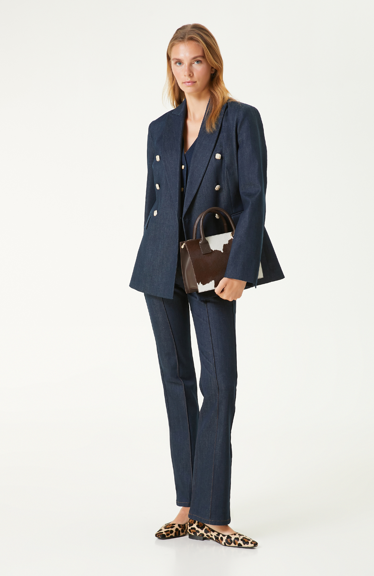 Koyu Indigo Mavi Kruvaze Denim Ceket