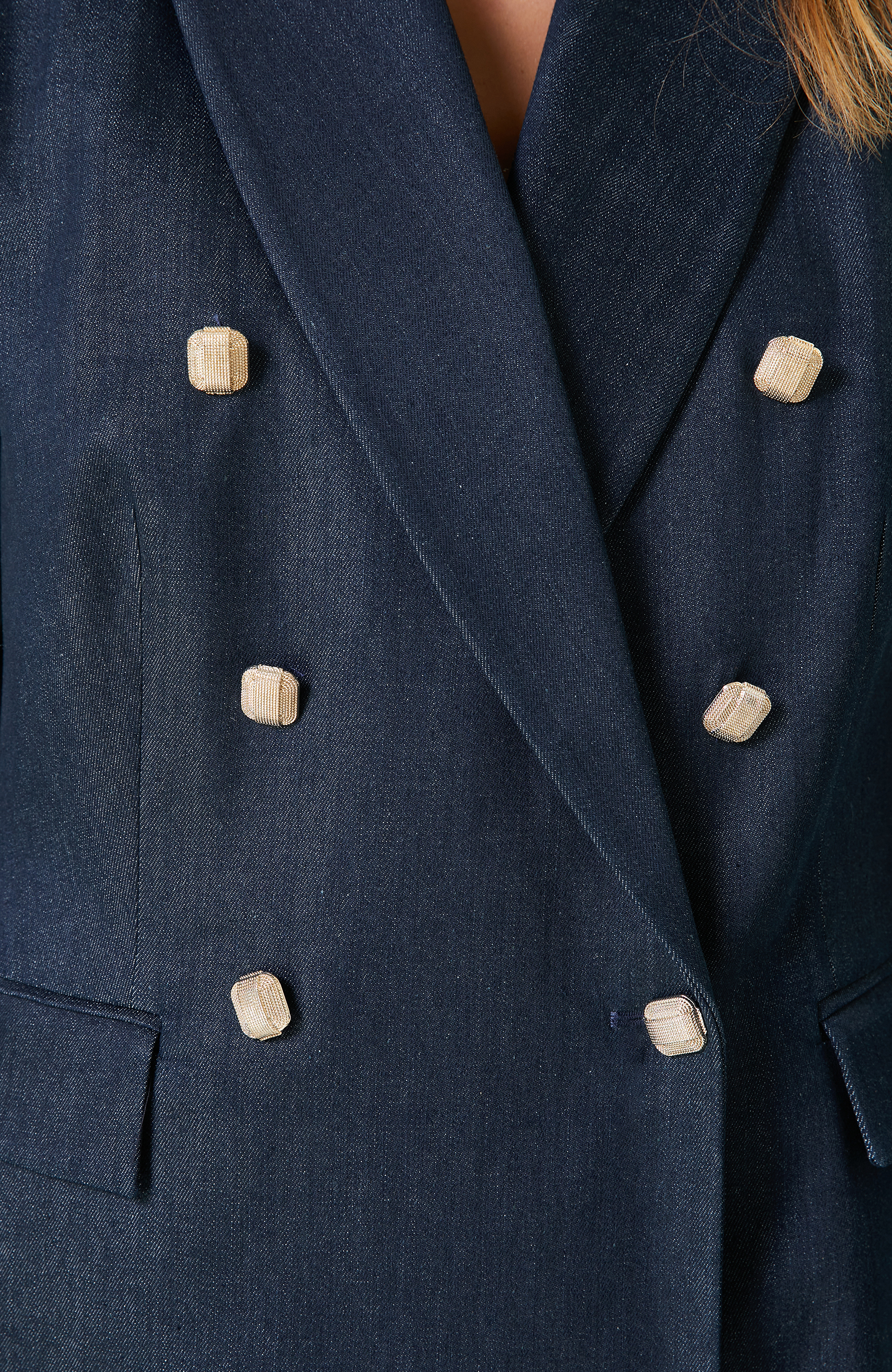 Koyu Indigo Mavi Kruvaze Denim Ceket