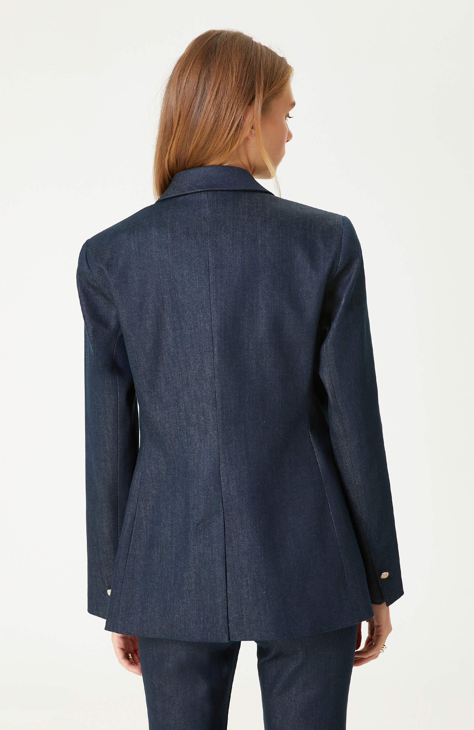 Koyu Indigo Mavi Kruvaze Denim Ceket