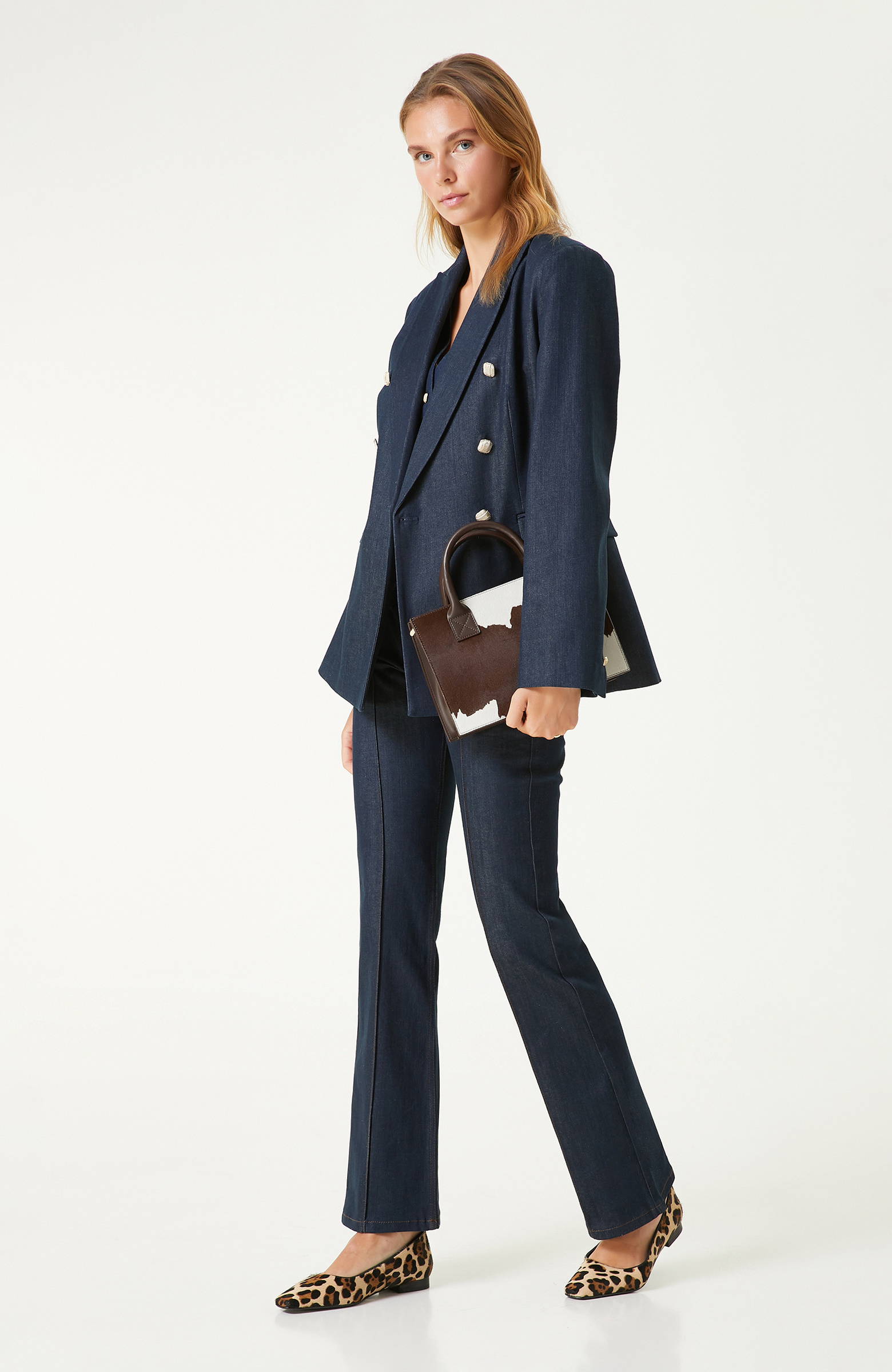 Koyu Indigo Mavi  Flare Kalıp Denim Pantolon