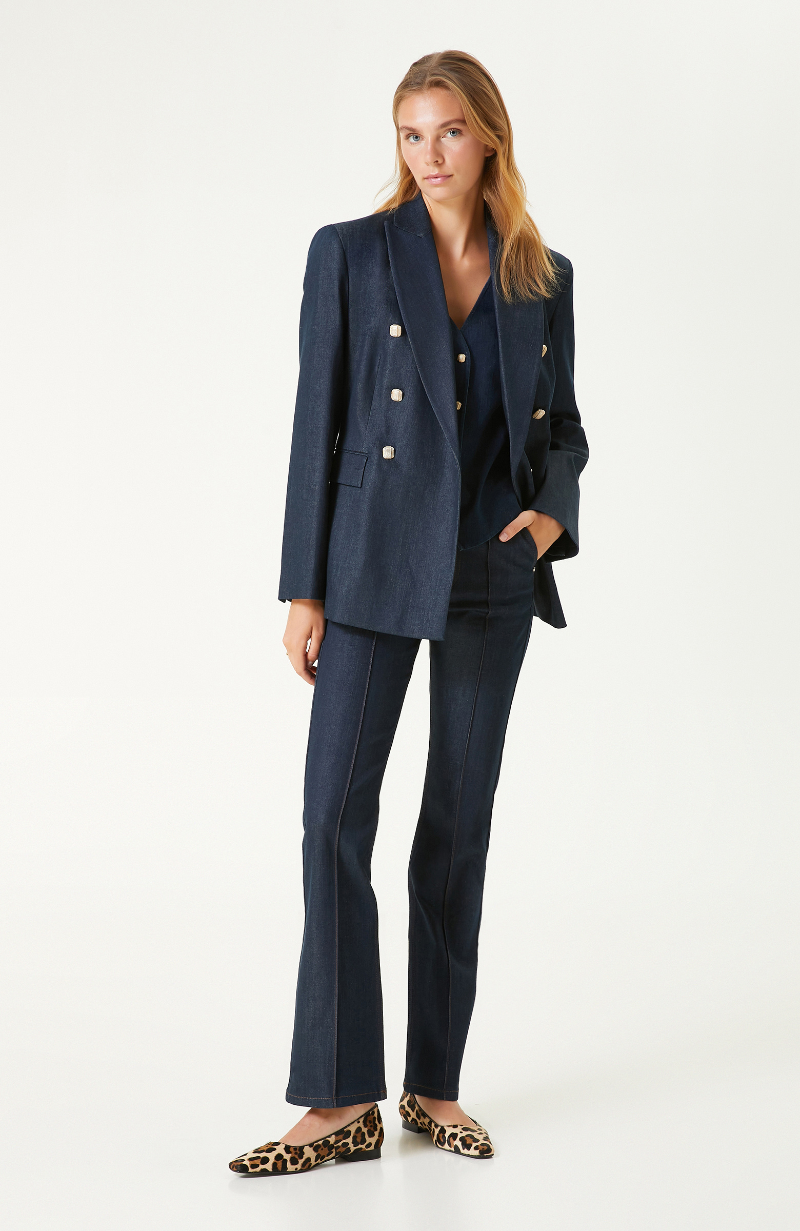 Koyu Indigo Mavi  Flare Kalıp Denim Pantolon