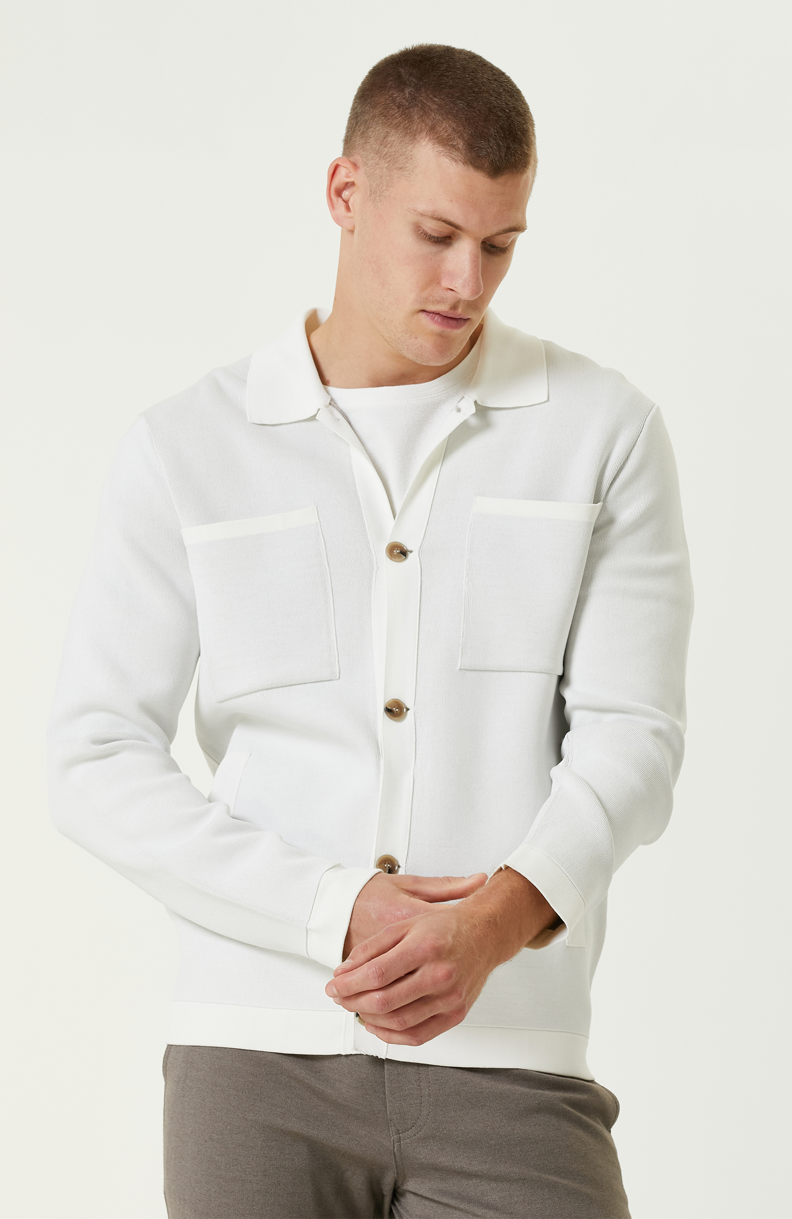 Ekru Yün Karışımlı Triko Ceket