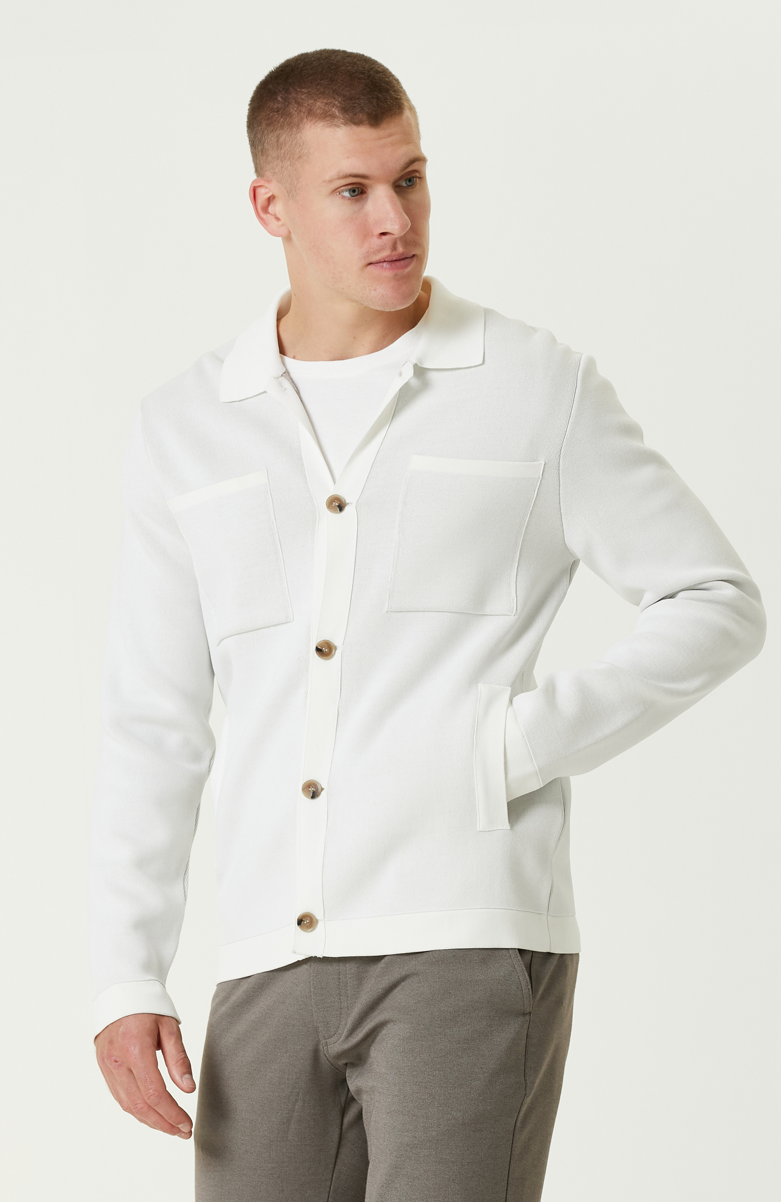 Ekru Yün Karışımlı Triko Ceket