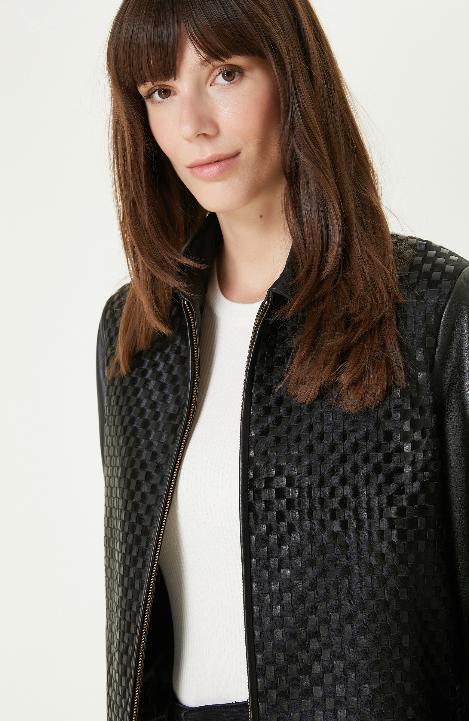 Siyah Limited Örgü Detaylı Deri Mont