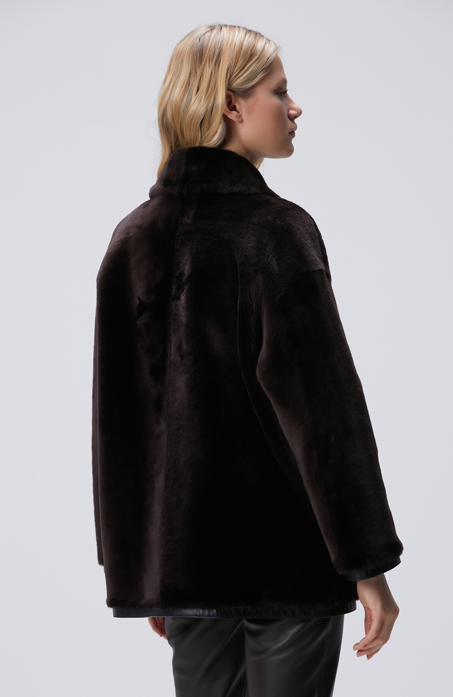 Acı Kahve Biye Detaylı Deri Kaban