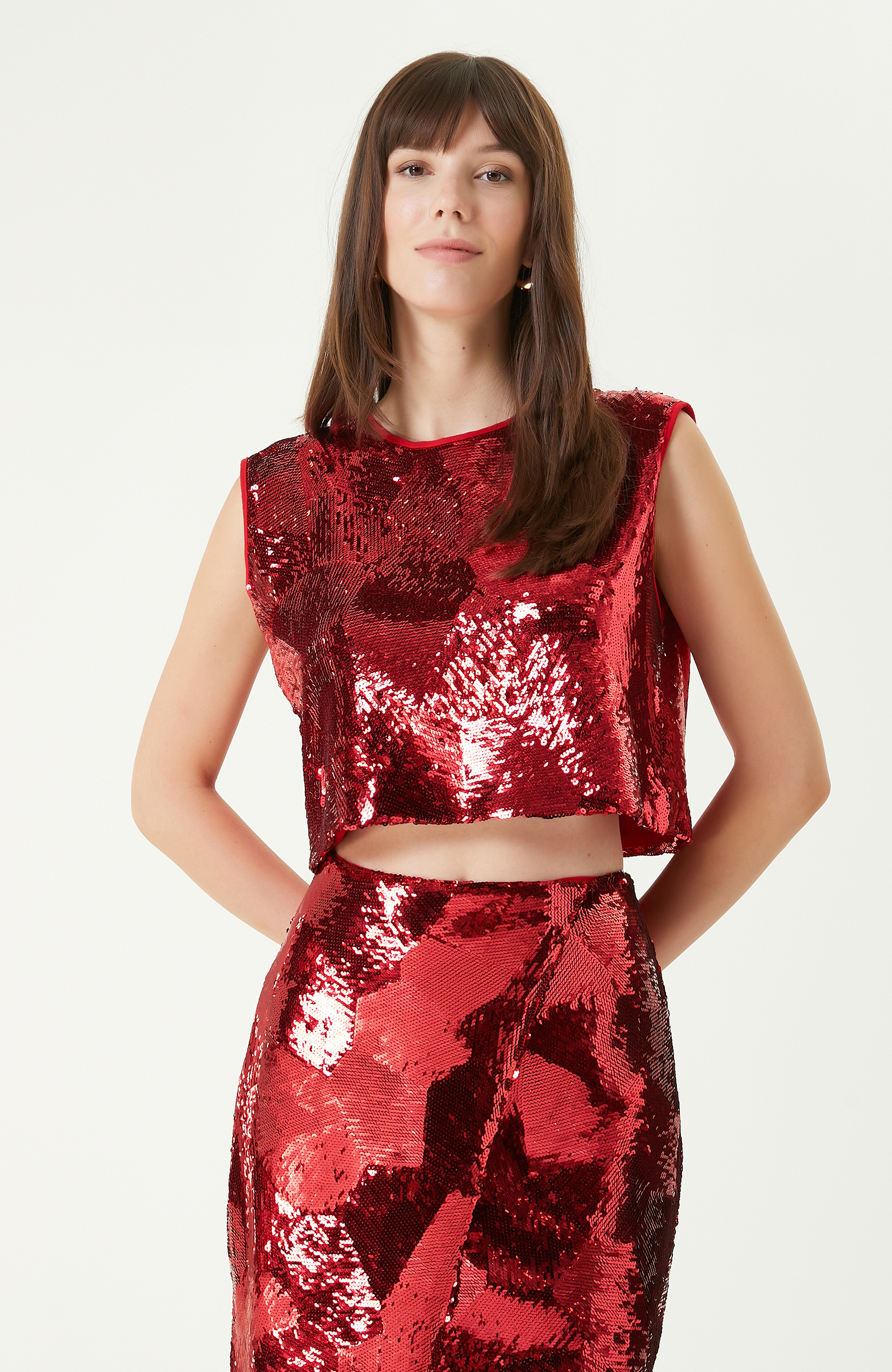 Kırmızı Payetli Bluz