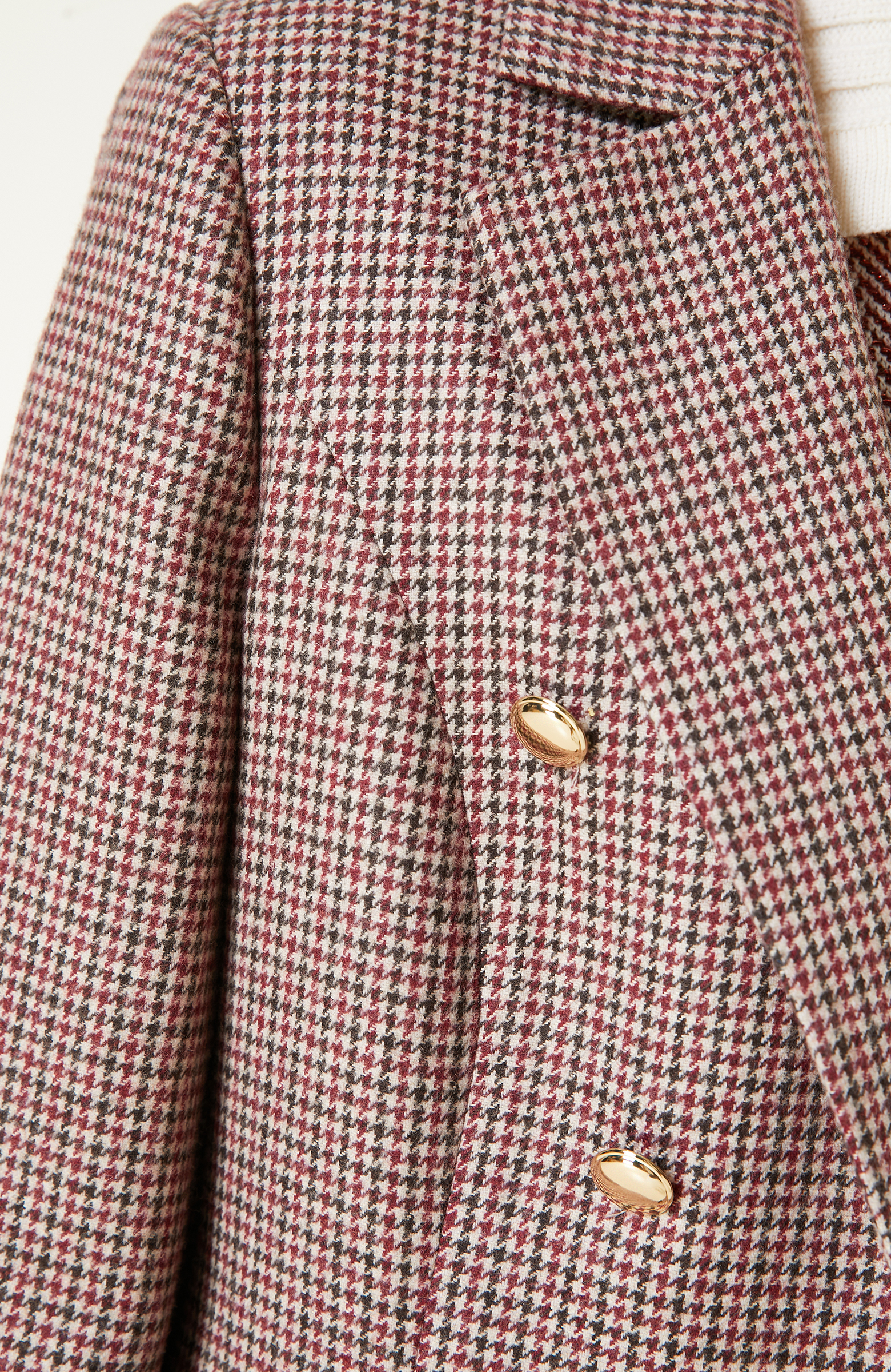 Bordo Yün Karışımlı Kaz Ayağı Desenli Ceket