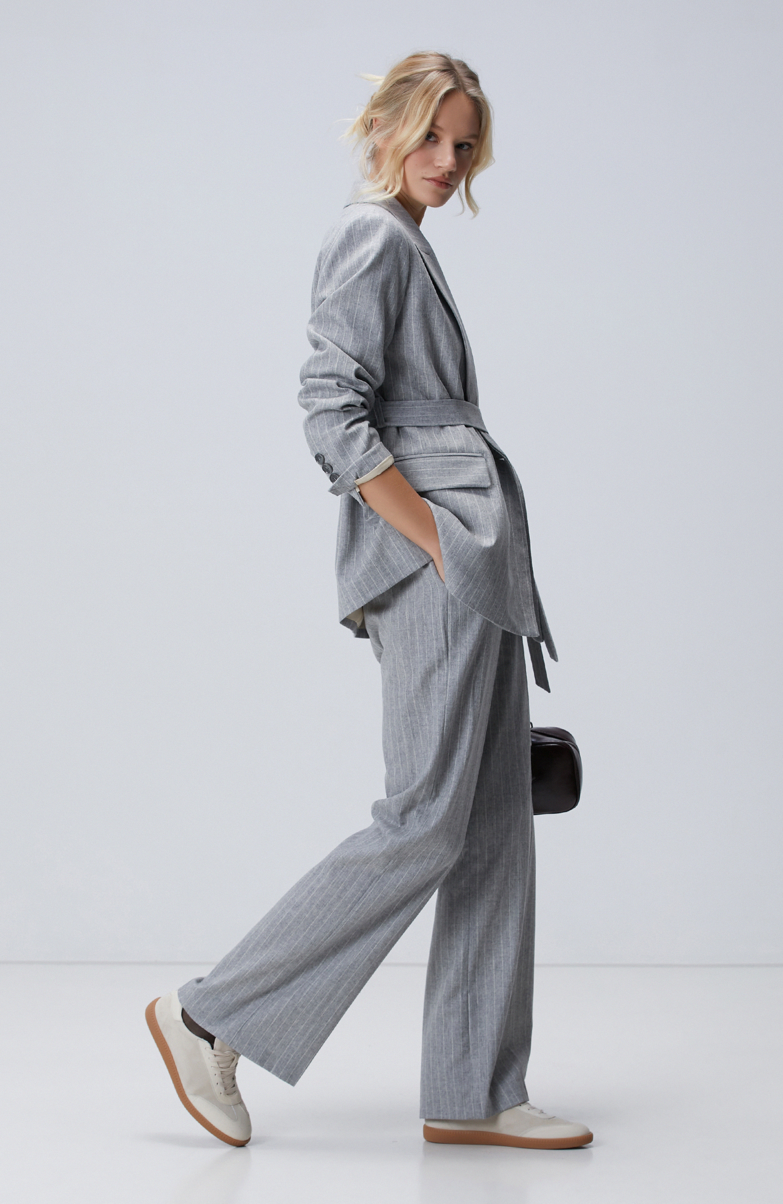 Gri Melanj Yün Karışımlı Blazer Ceket