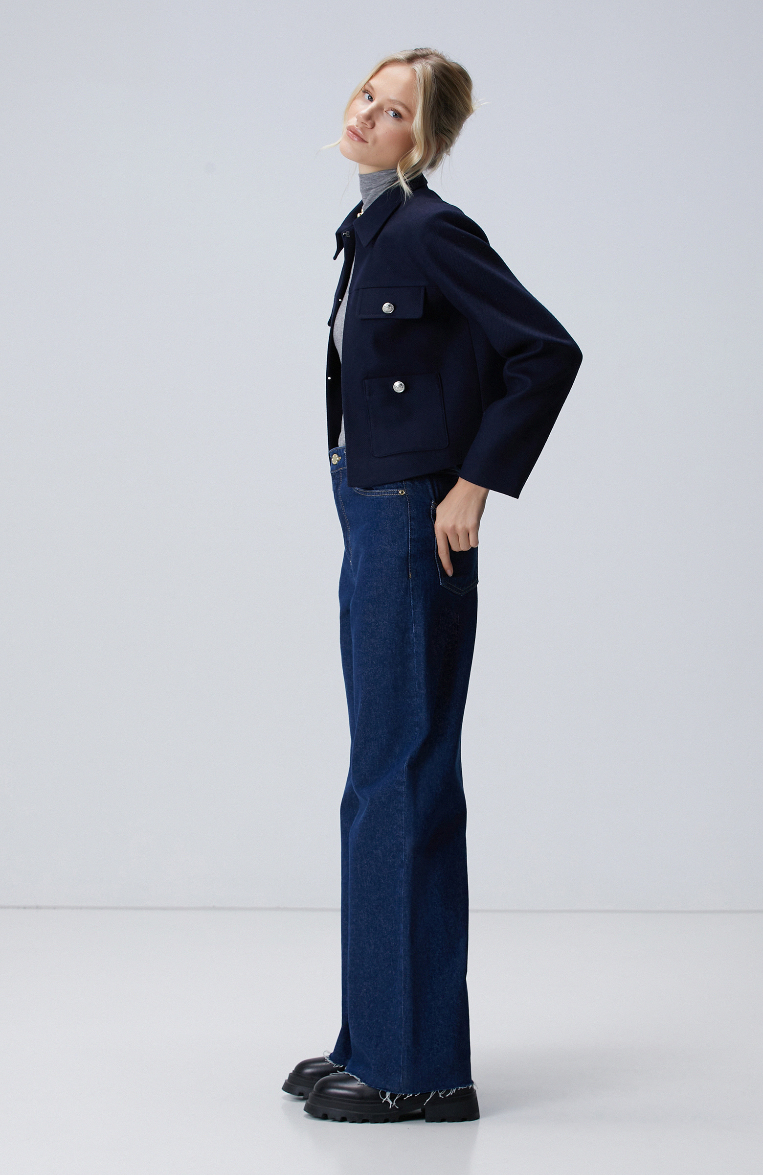 Lacivert Yün Karışımlı Ceket