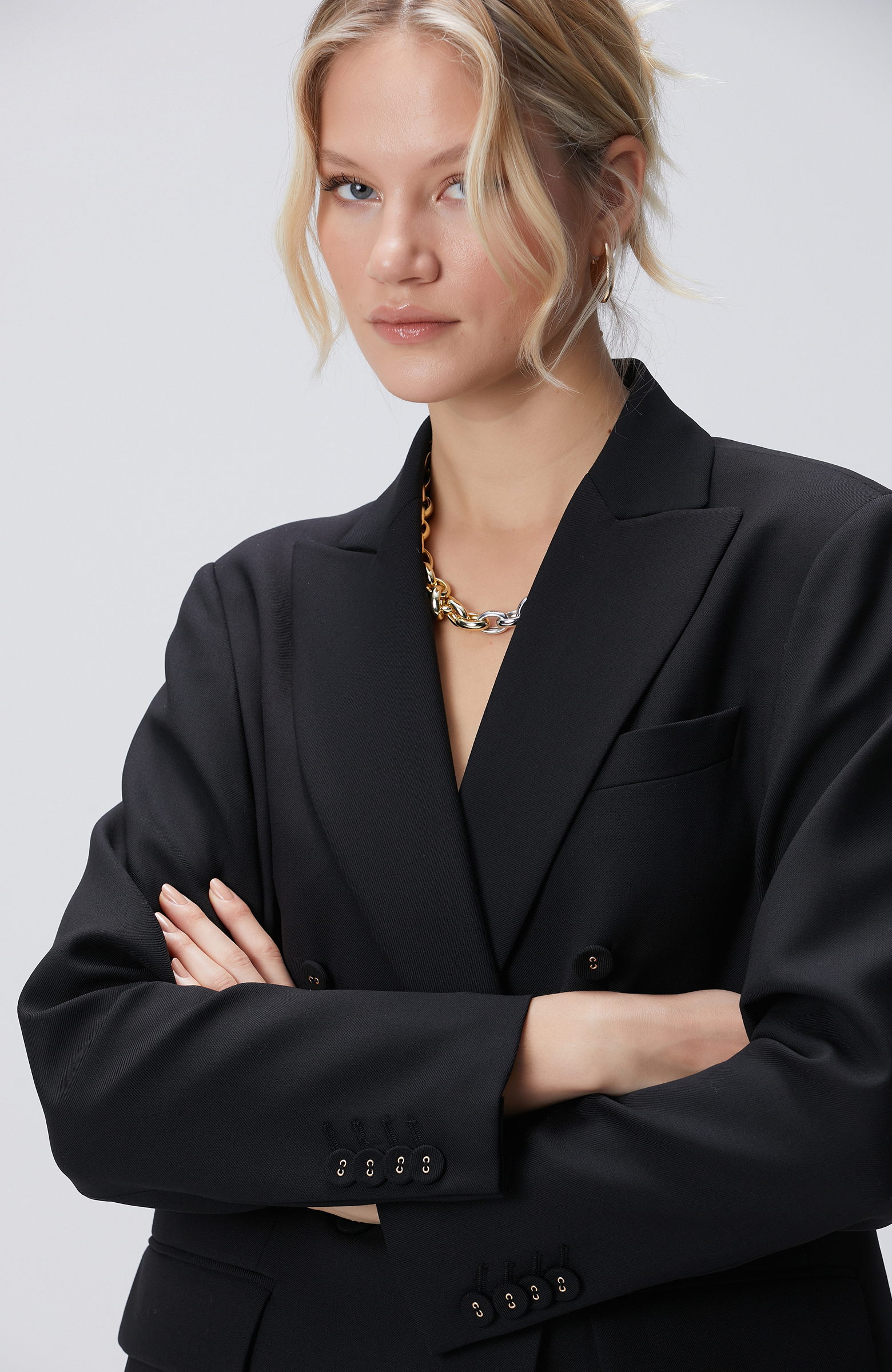 Siyah Yün Karışımlı Ceket