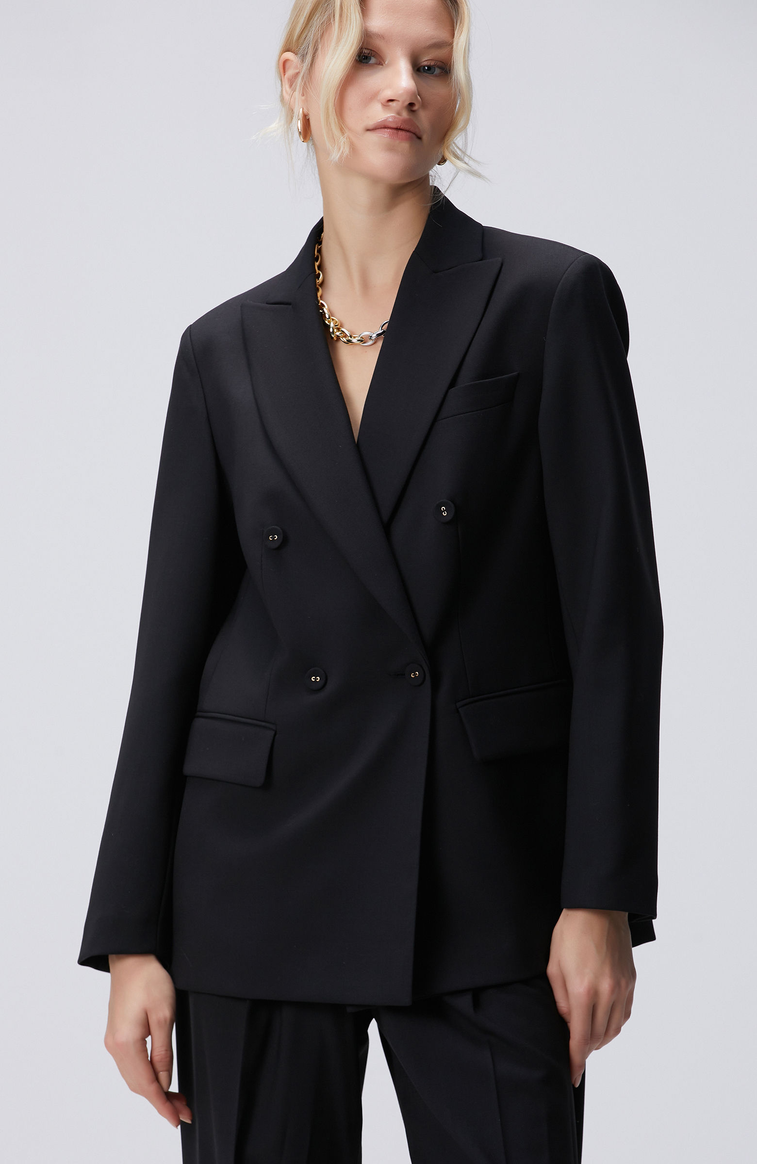 Siyah Yün Karışımlı Ceket