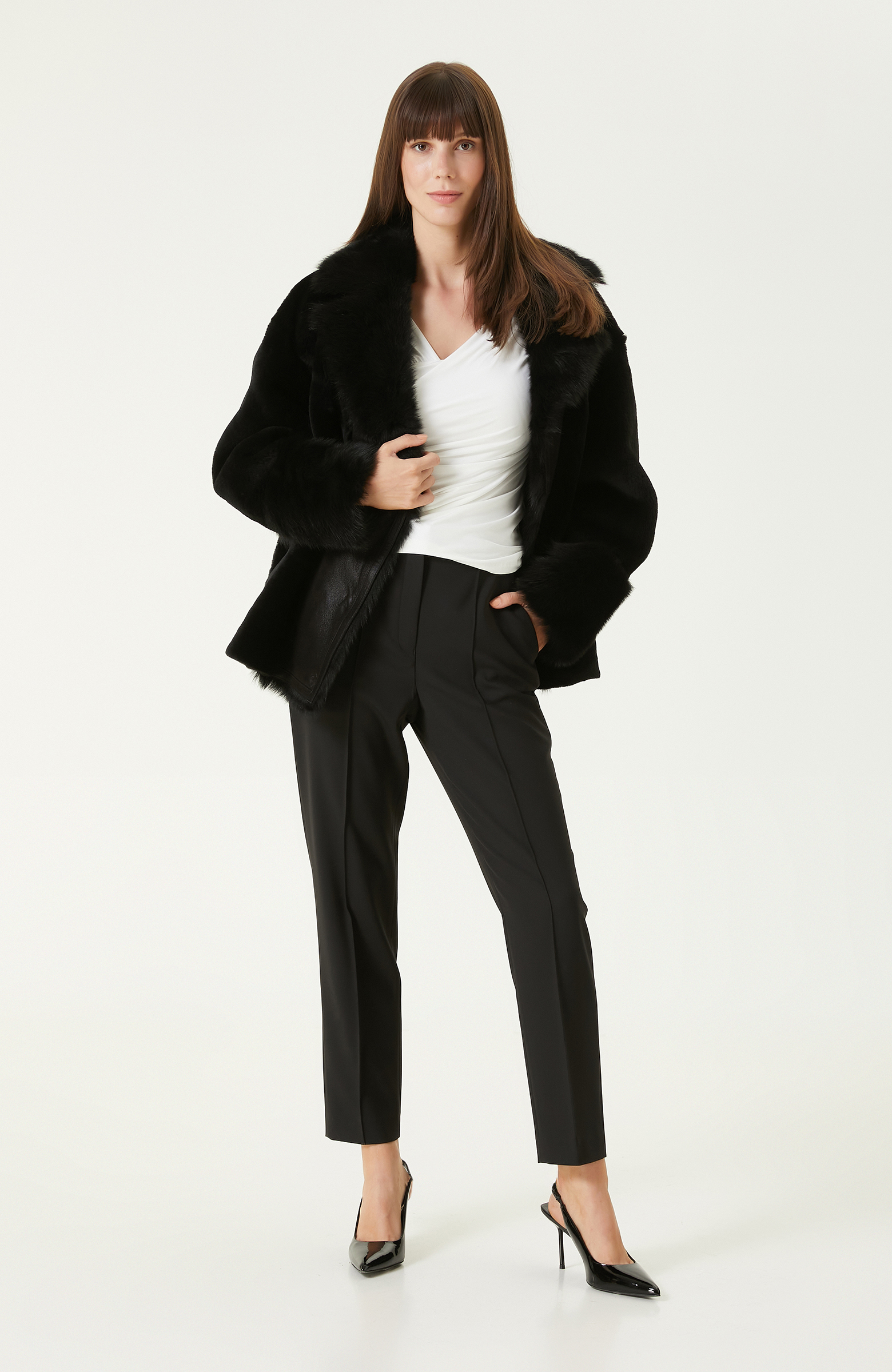 Siyah Yün Karışımlı Pantolon 