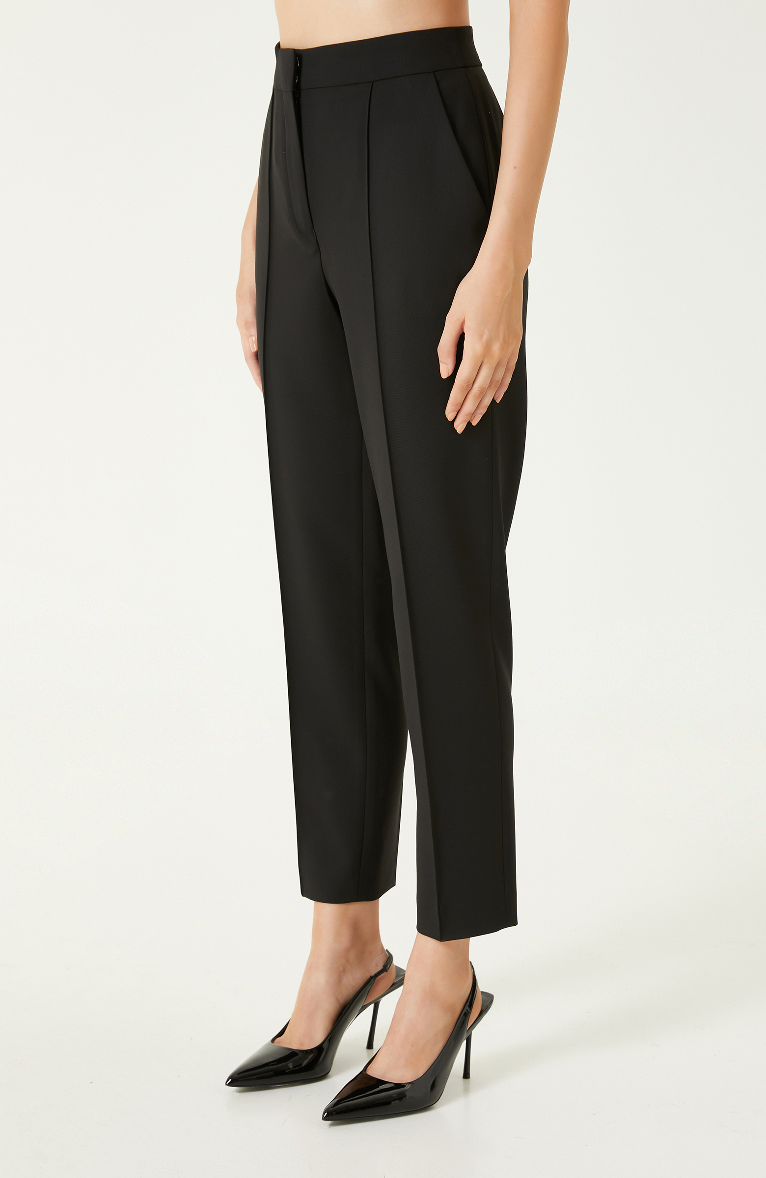 Siyah Yün Karışımlı Pantolon 