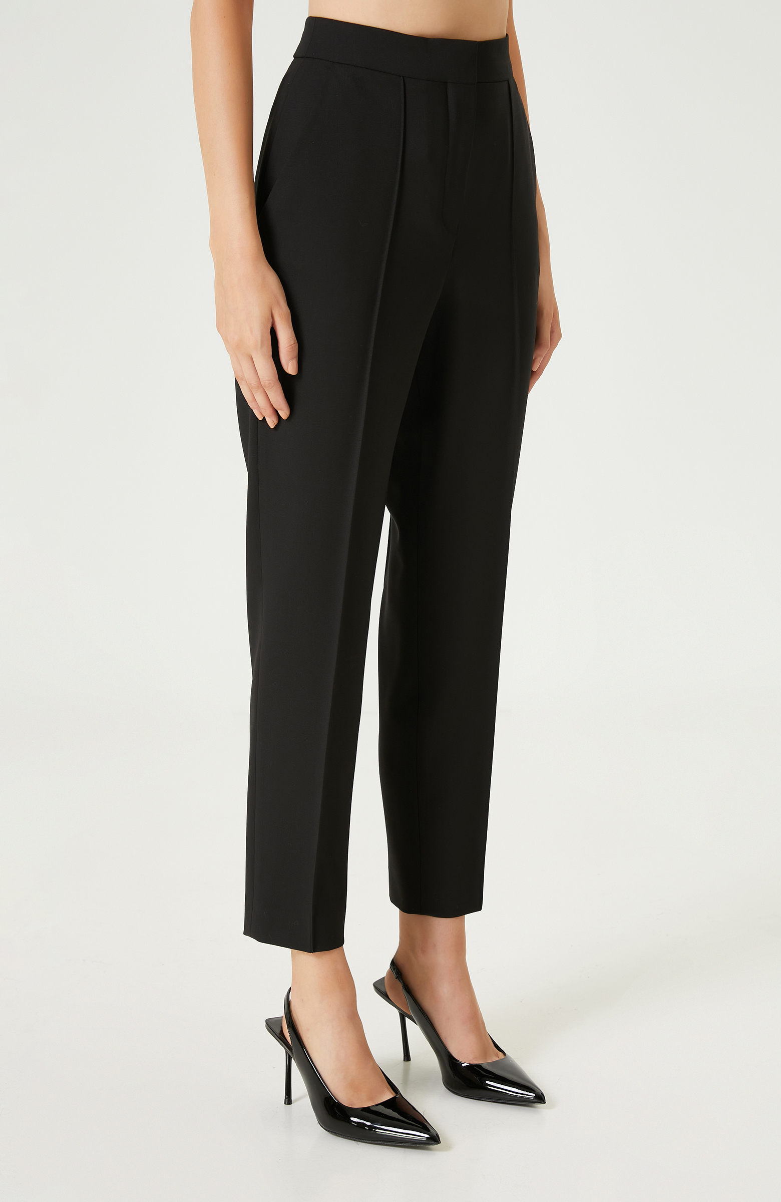 Siyah Yün Karışımlı Pantolon 