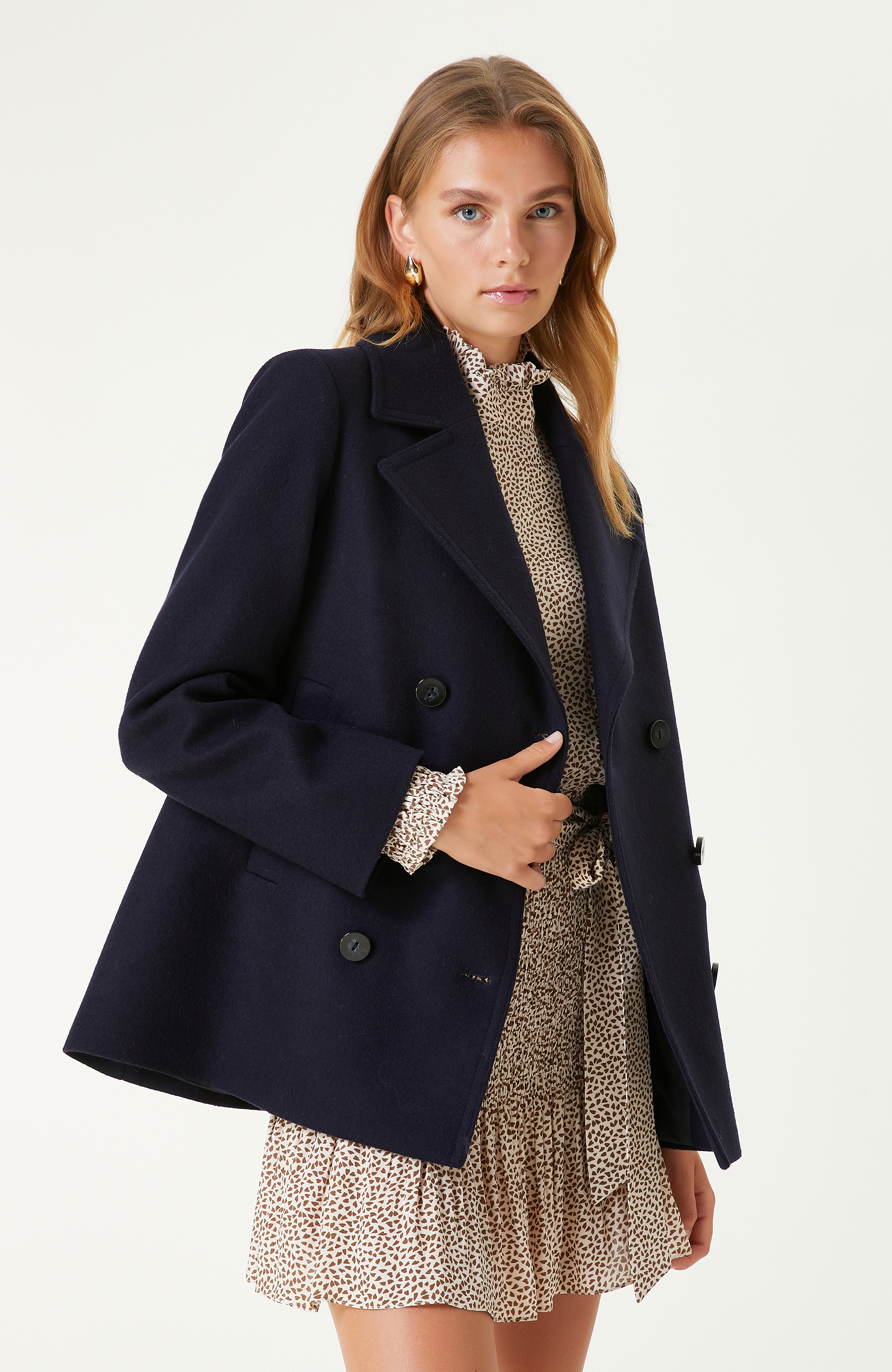 Lacivert Yün Karışımlı Kaban 