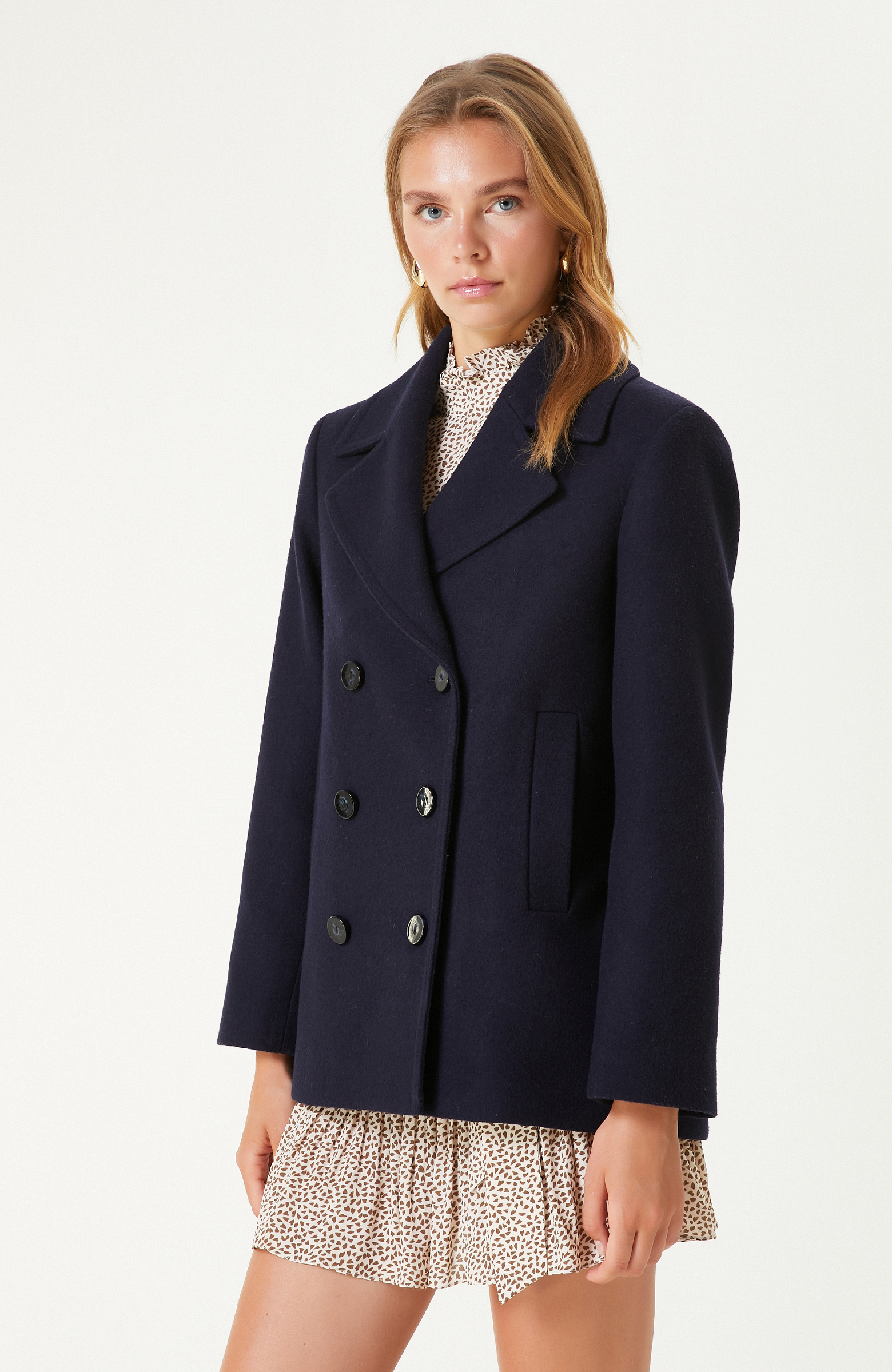 Lacivert Yün Karışımlı Kaban 