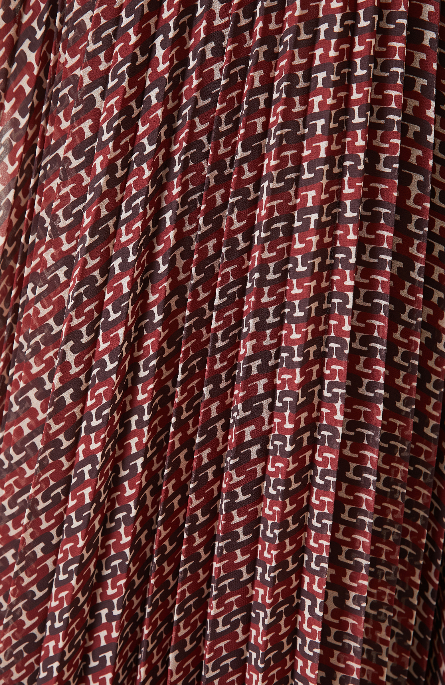 Bordo Piliseli Desenli Maxi Etek