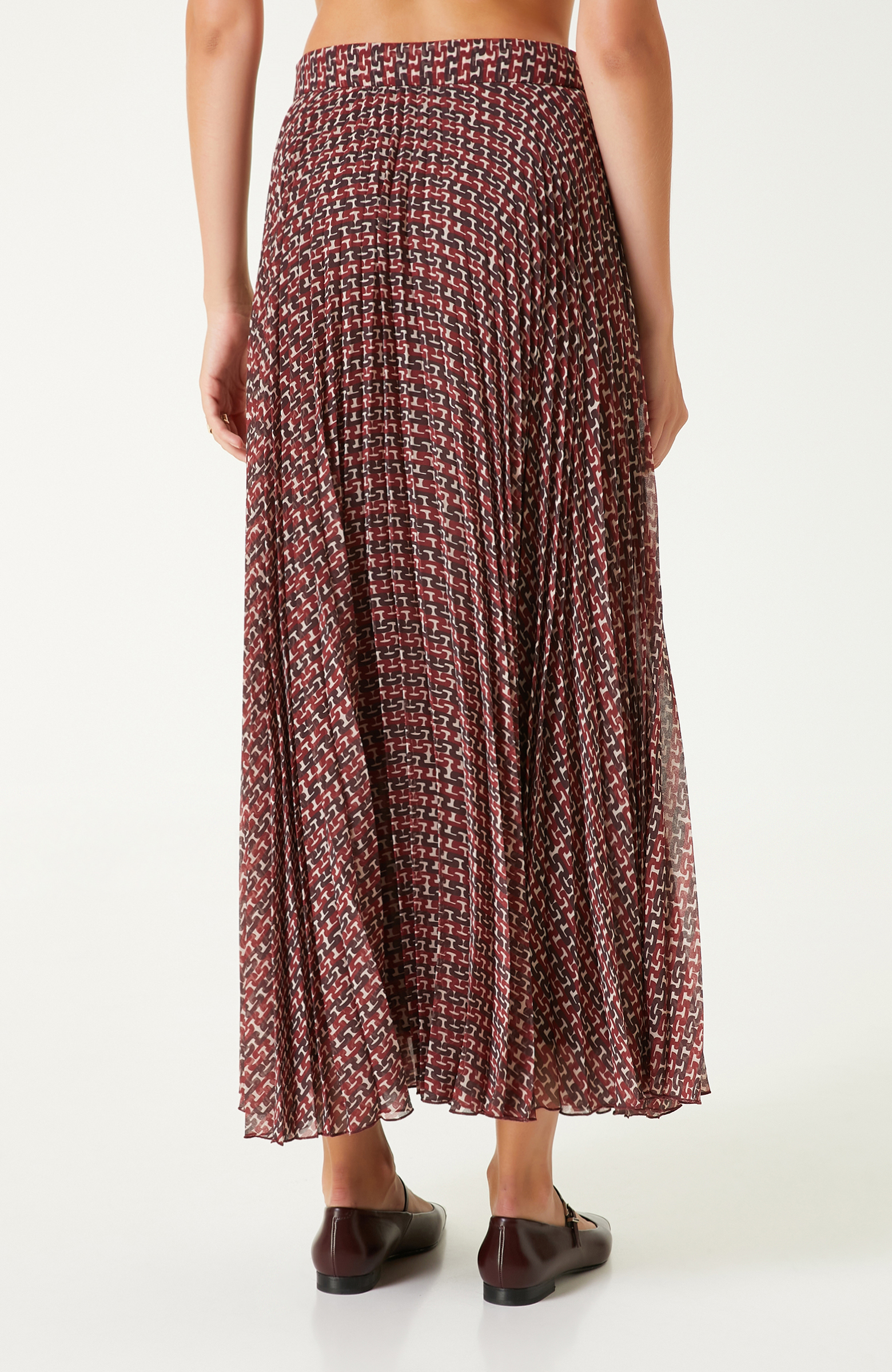 Bordo Piliseli Desenli Maxi Etek