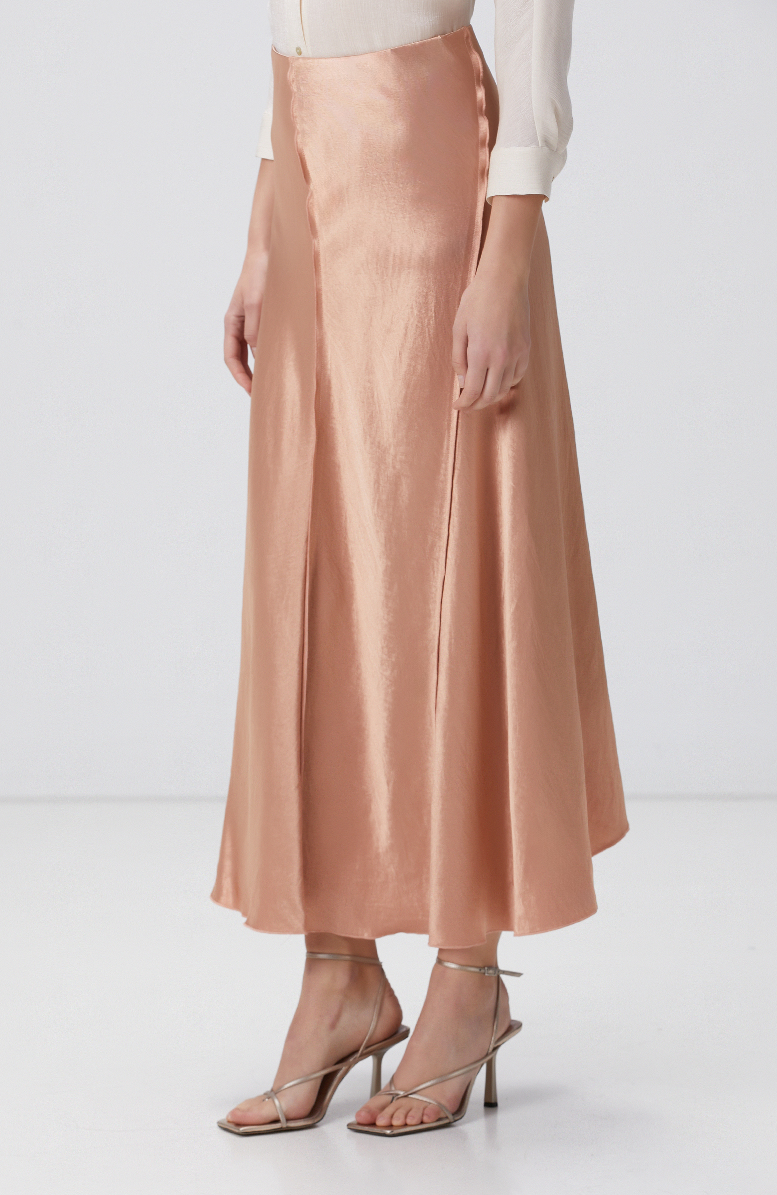 Kayısı Limited Dikiş Detaylı Maxi Saten Etek