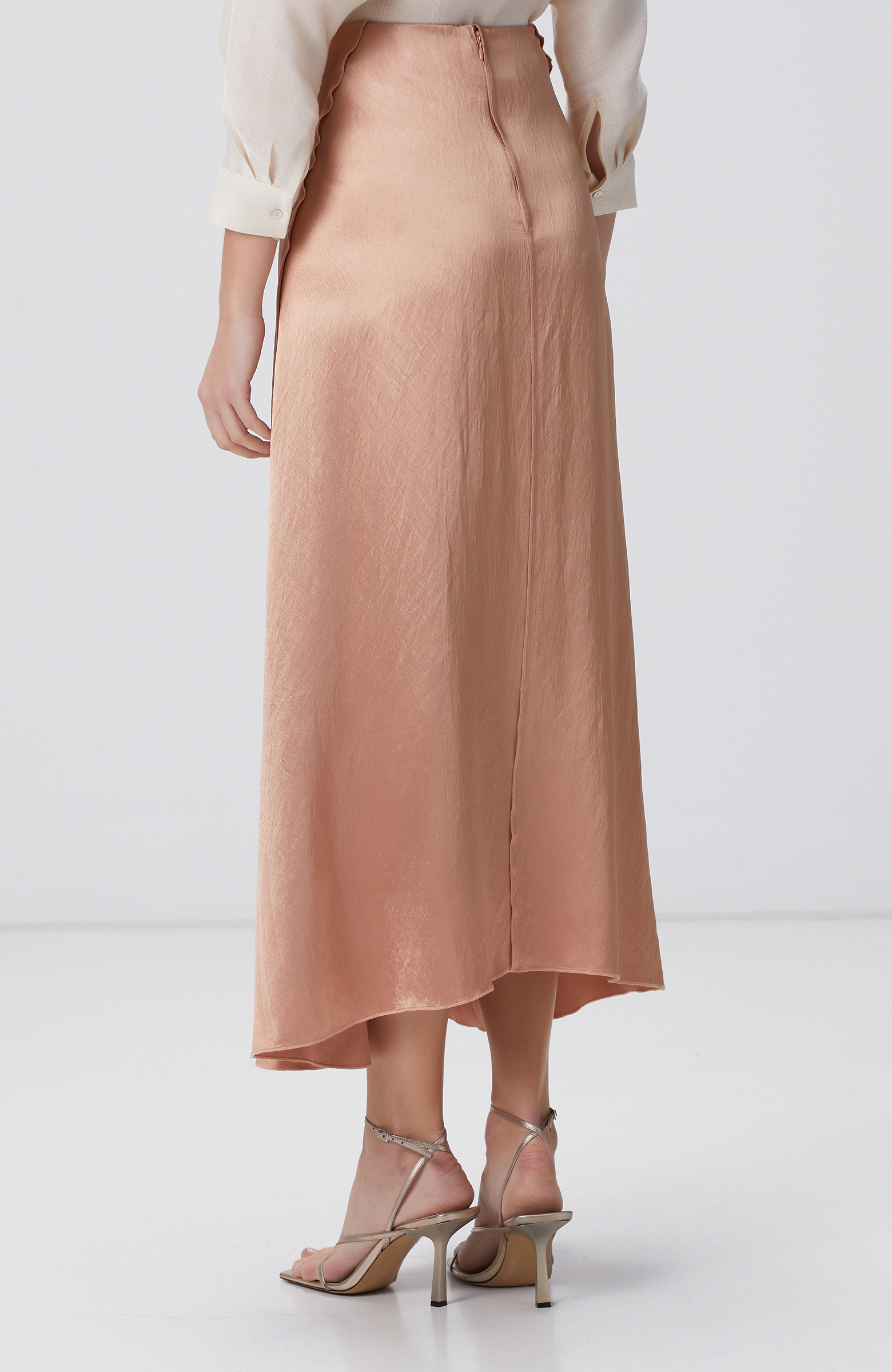 Kayısı Limited Dikiş Detaylı Maxi Saten Etek