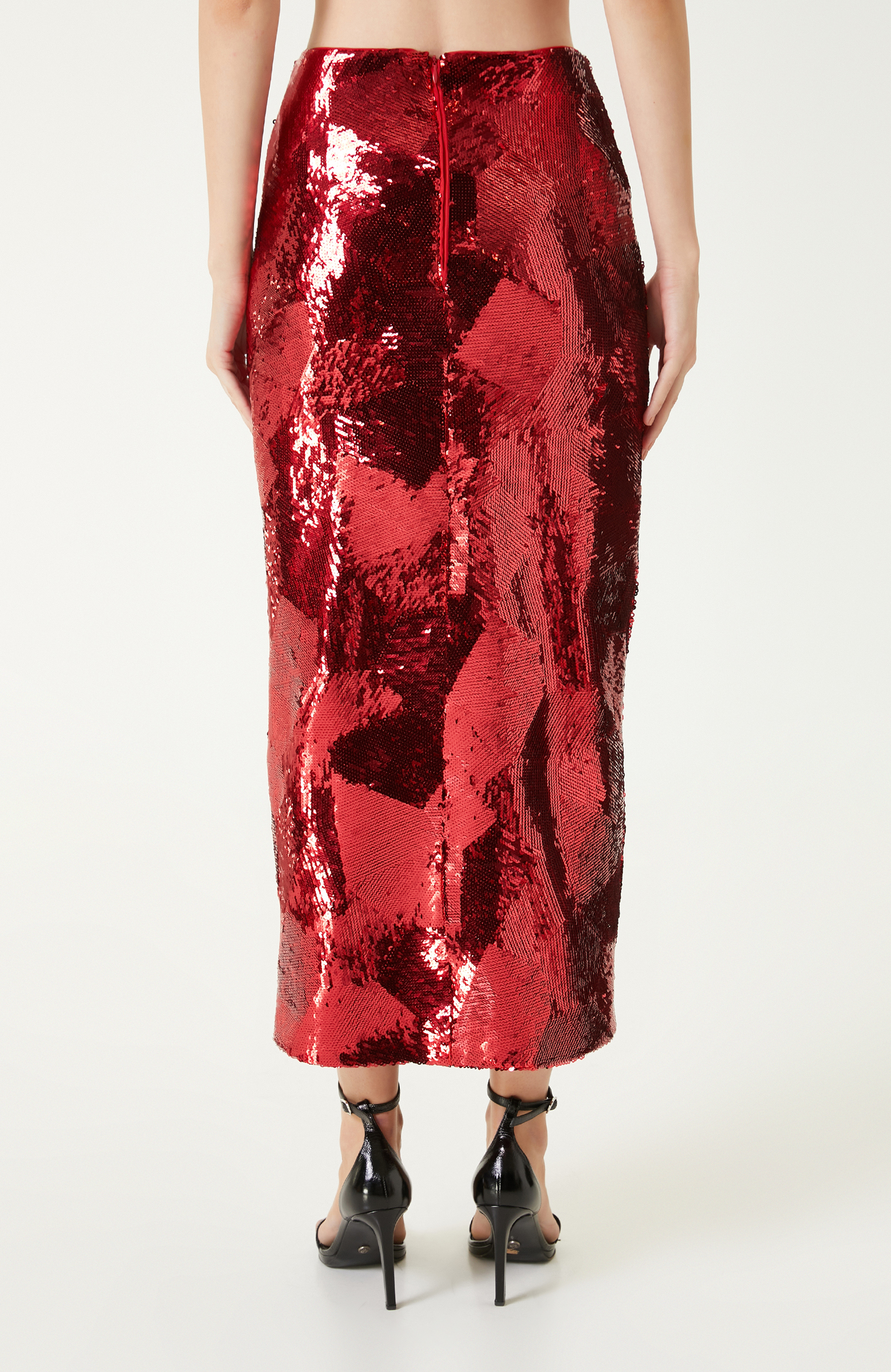 Kırmızı Payetli Midi Etek