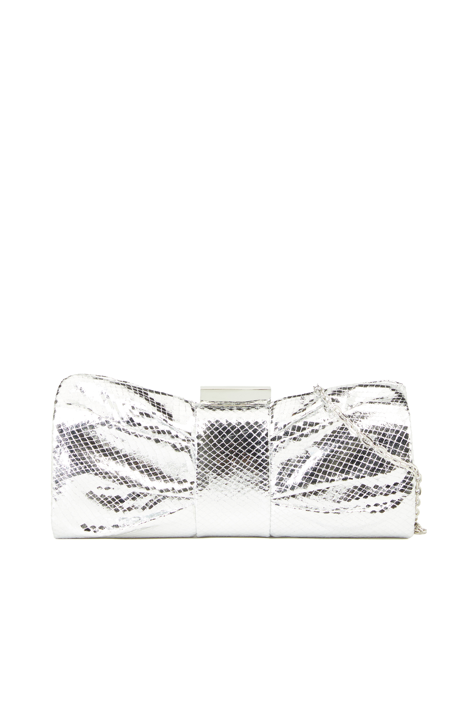 Gümüş Yılan Baskılı Kadın Clutch_0