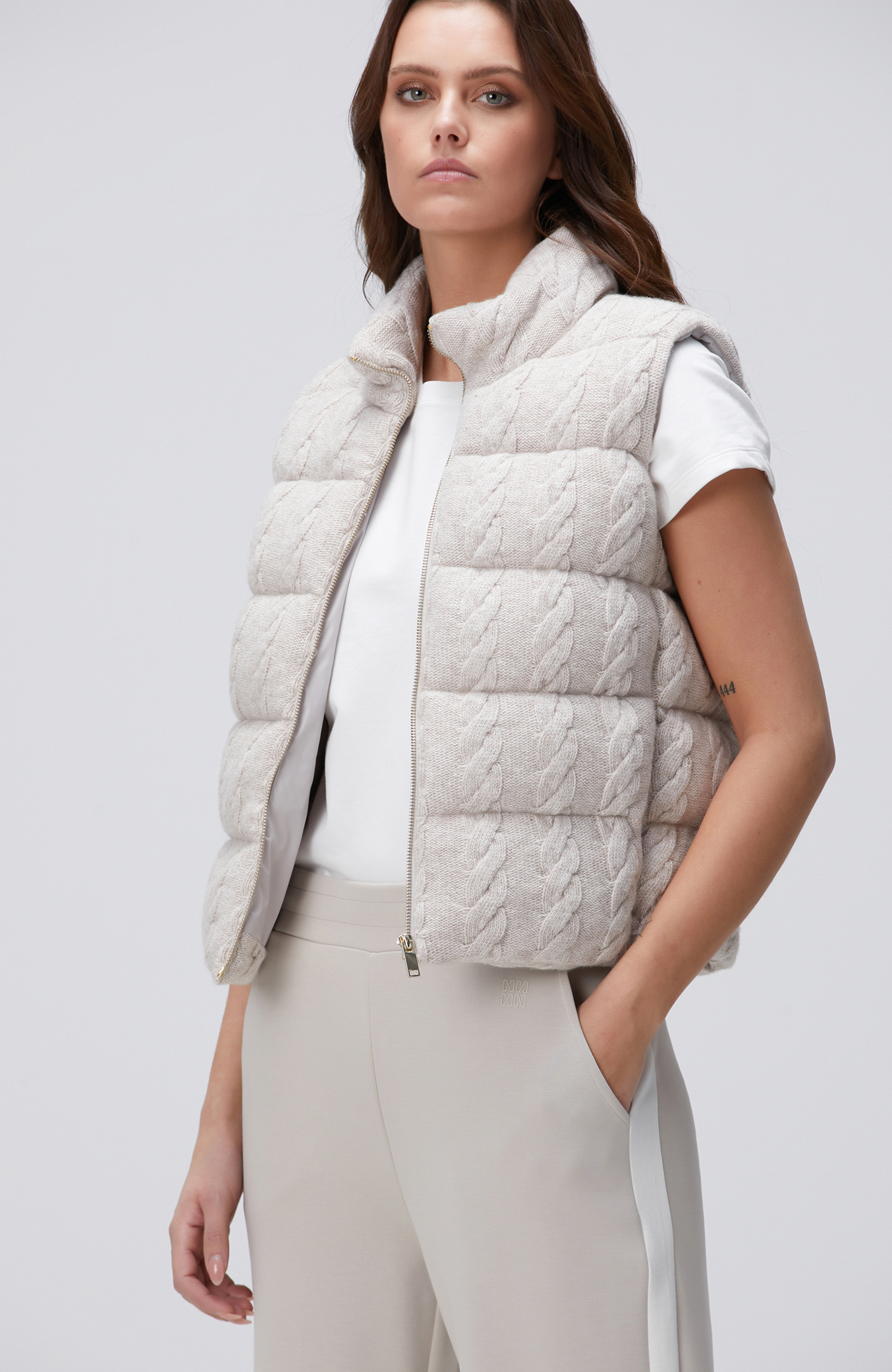 Bej Melanj Triko Yün Yelek