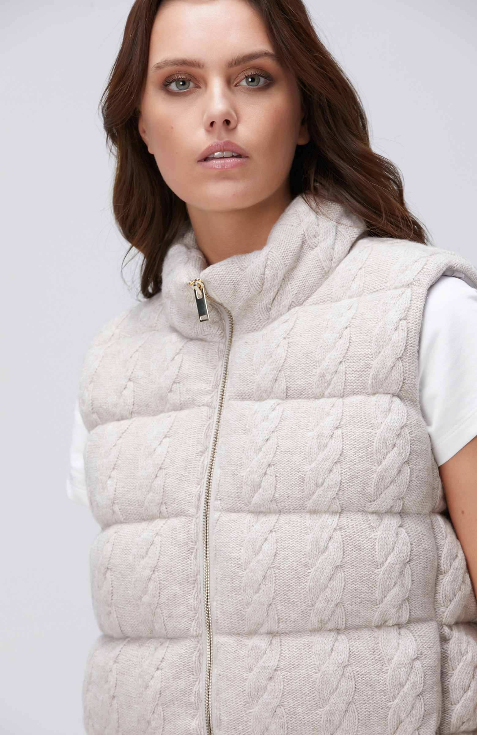 Bej Melanj Triko Yün Yelek