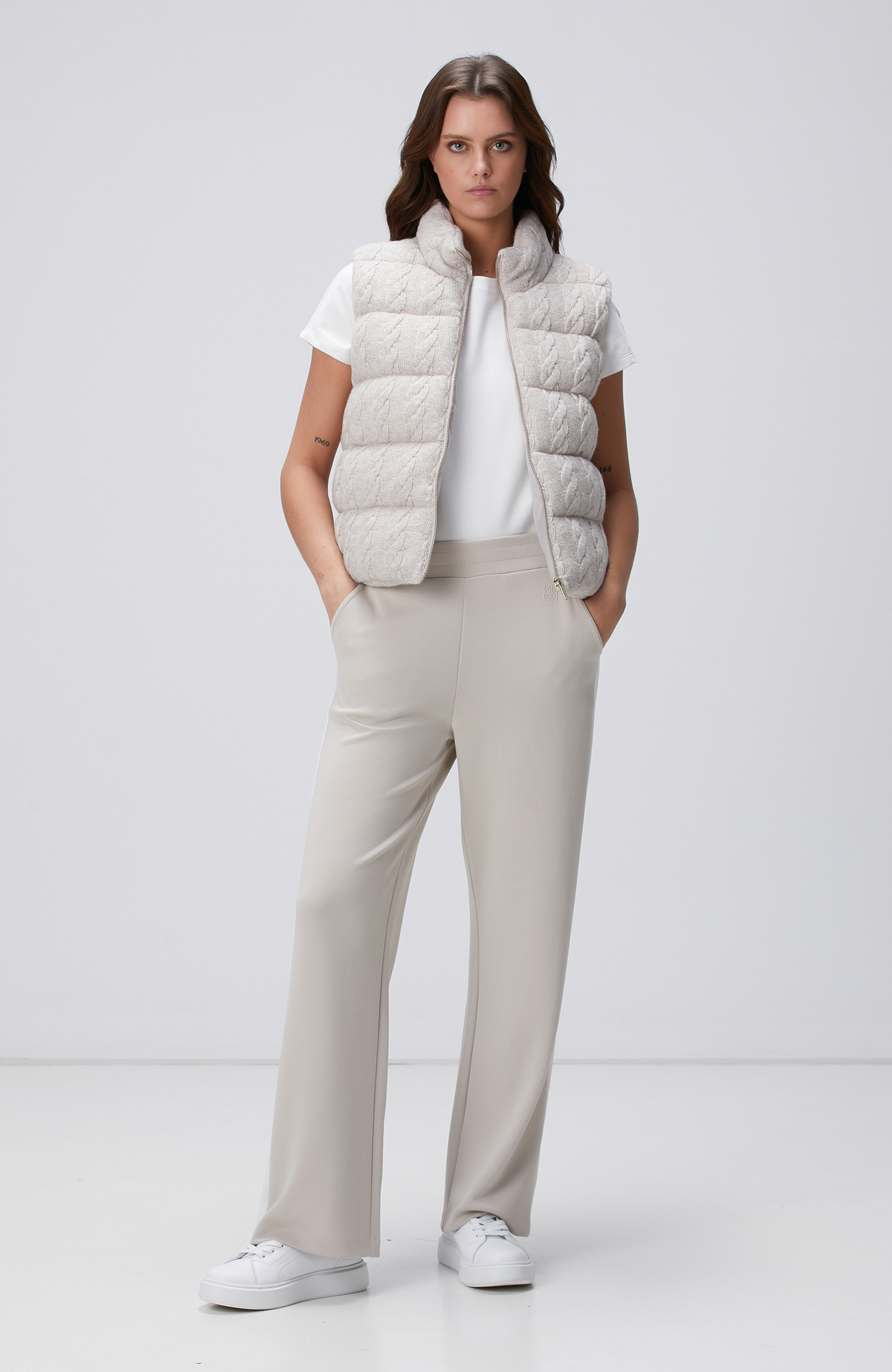 Bej Melanj Triko Yün Yelek