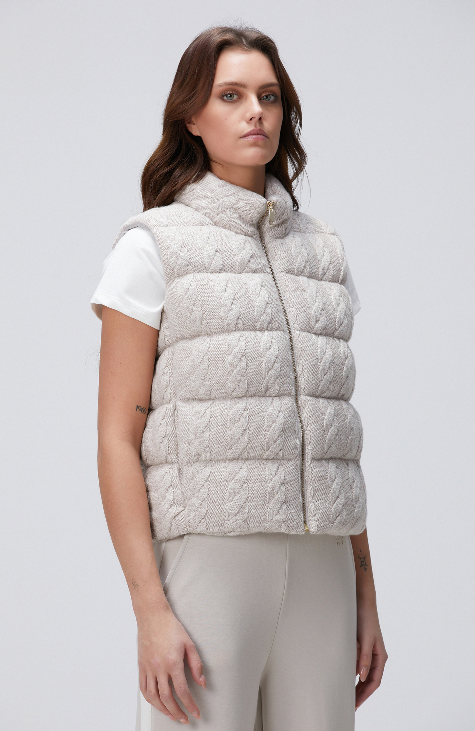 Bej Melanj Triko Yün Yelek