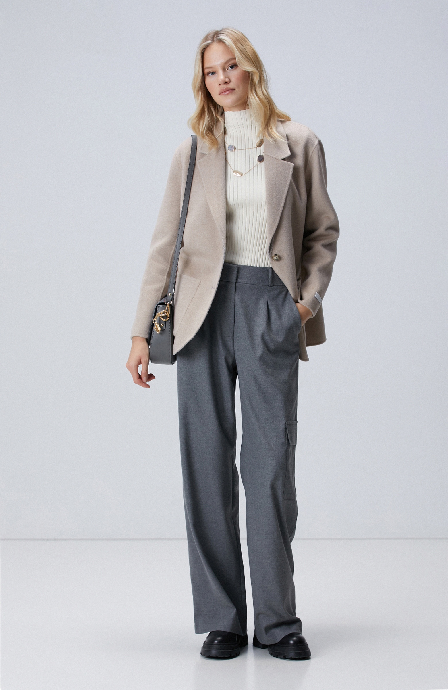 Bej Melanj Yün Karışımlı Handmade Ceket