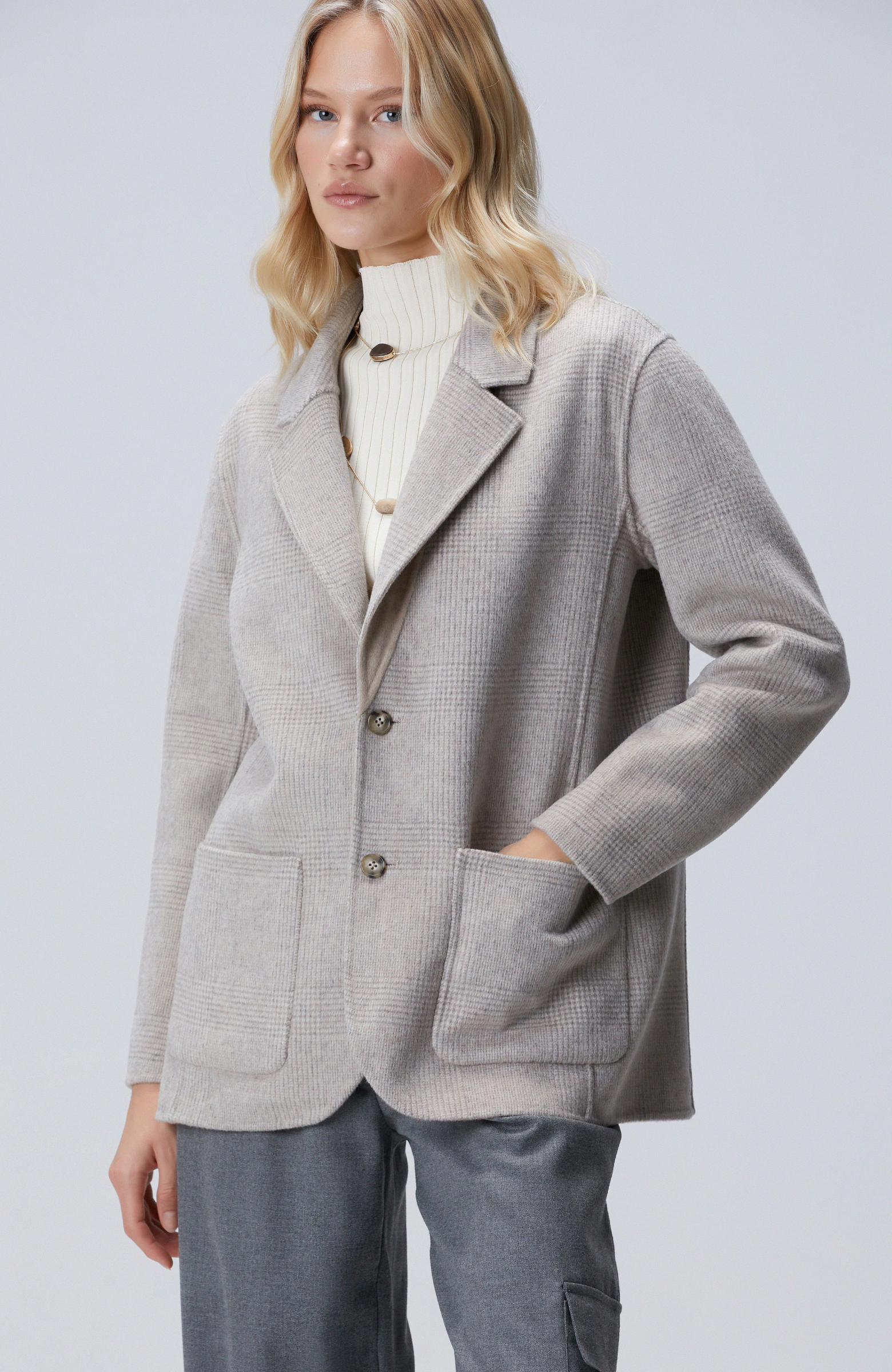 Bej Melanj Yün Karışımlı Handmade Ceket