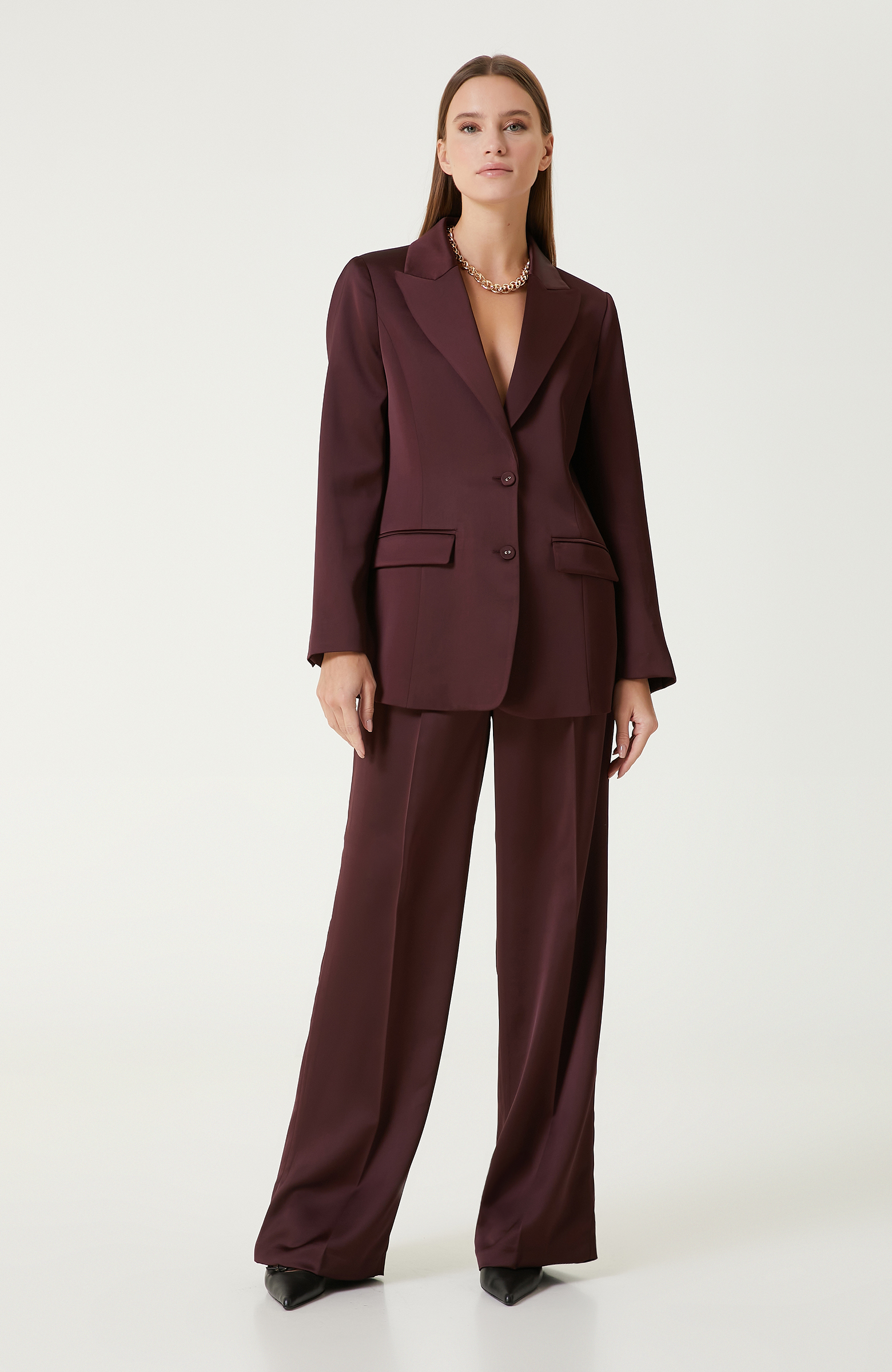 Bordo Saten Pantolon